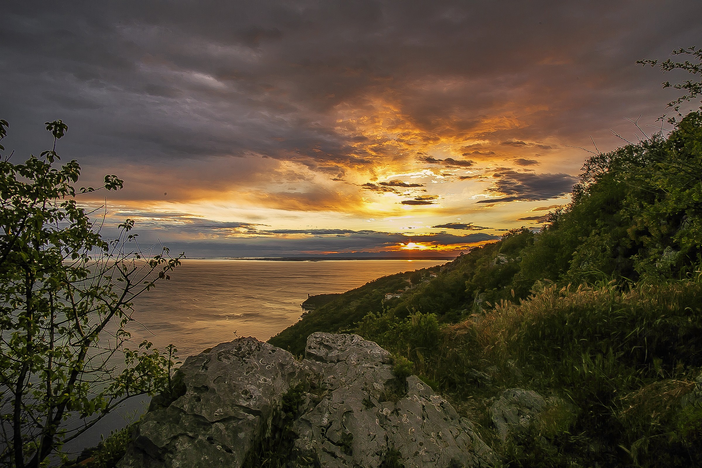 Sunset from Prosecco with the Miramare Castle on