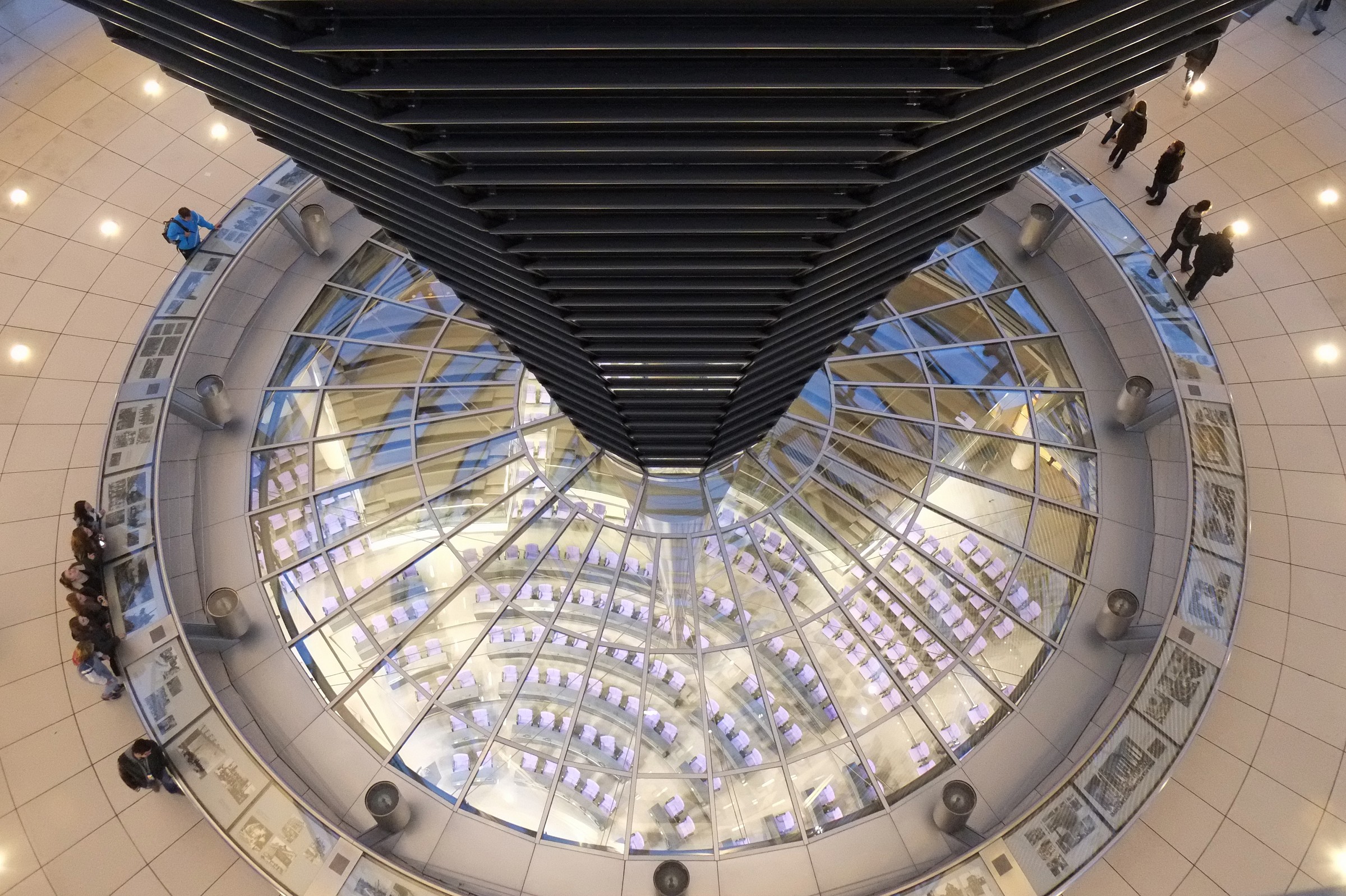 The parliamentary chamber from the dome of the Reichstag