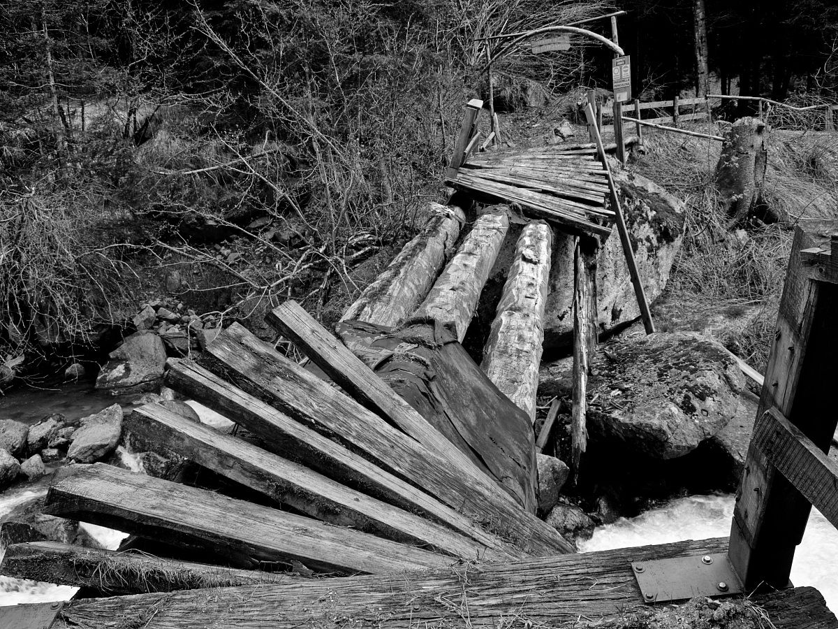 Wooden-bridge destroyed