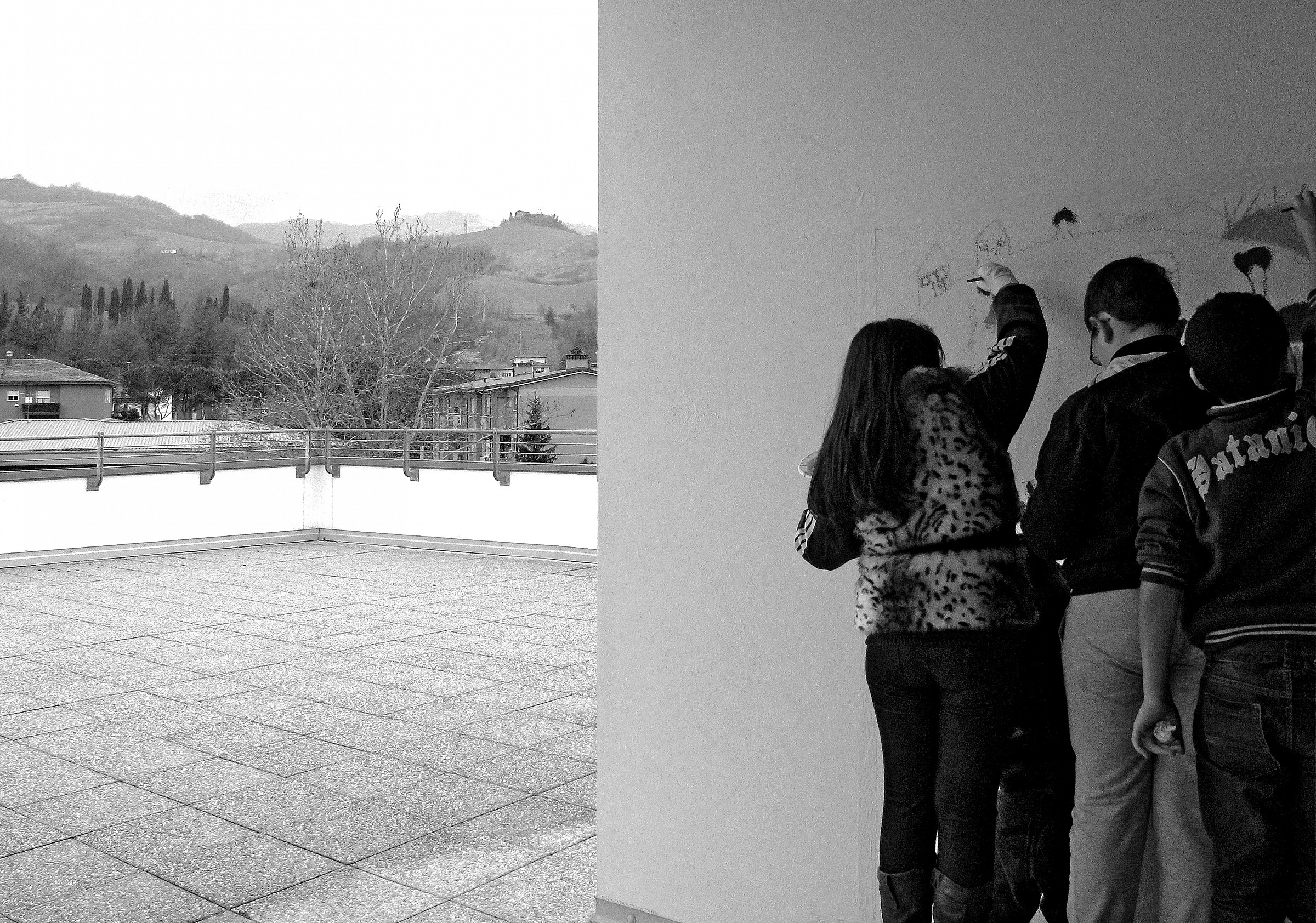 Paint on the walls of the school