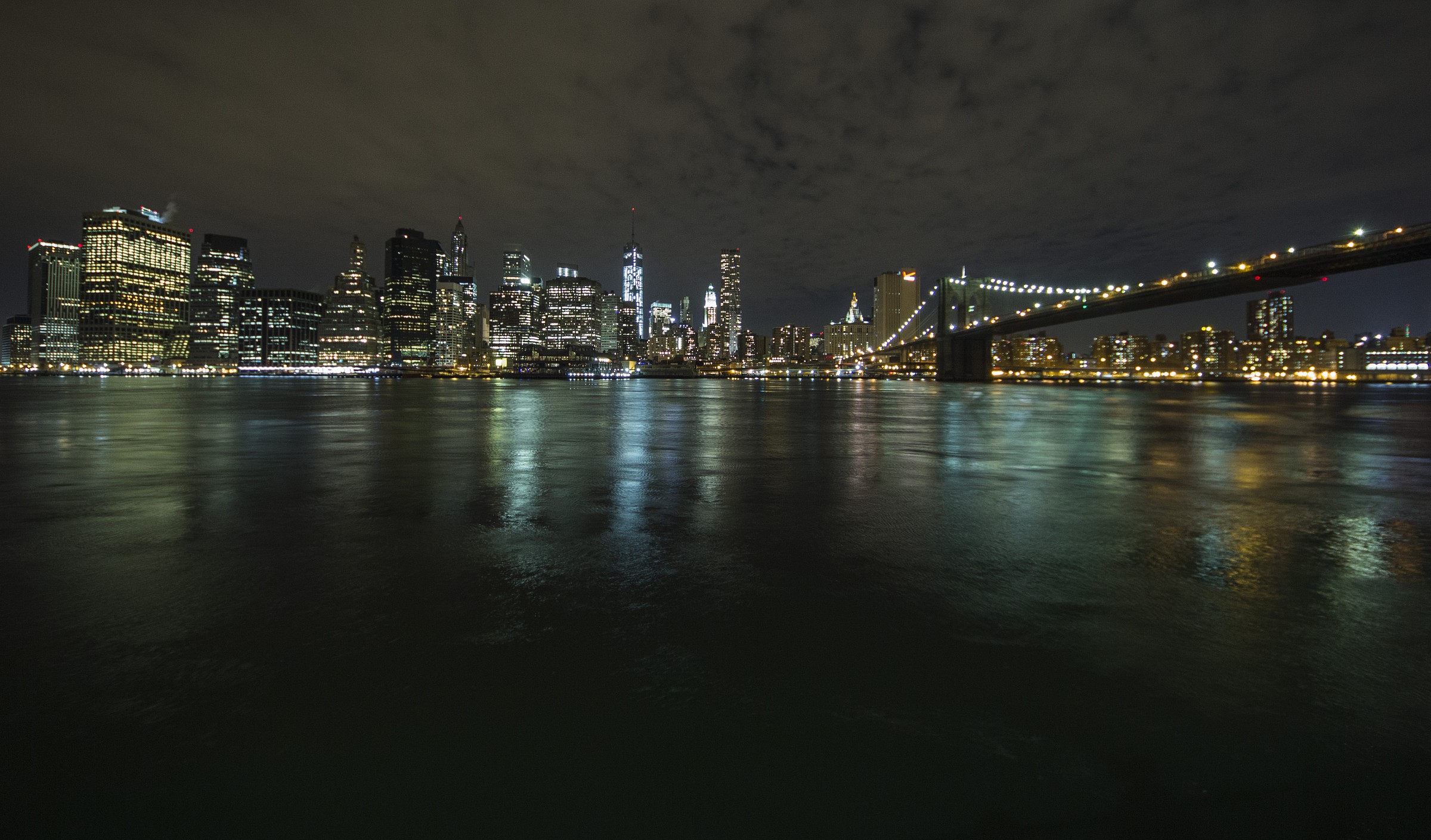 Brooklyn bridge and Financial District by night