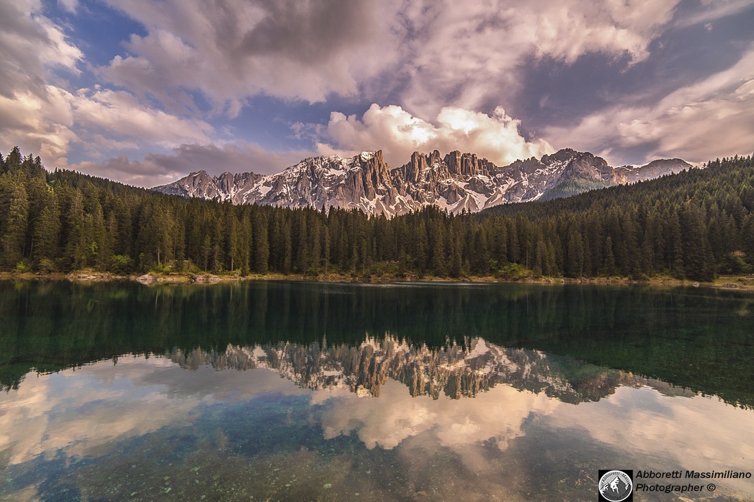 Latemar reflected Carezza Lake