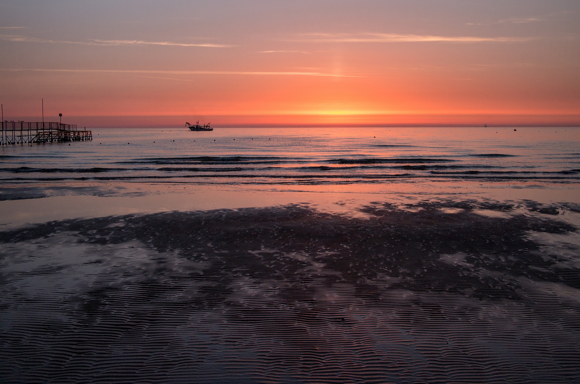 Sunrise on beach in Rimini