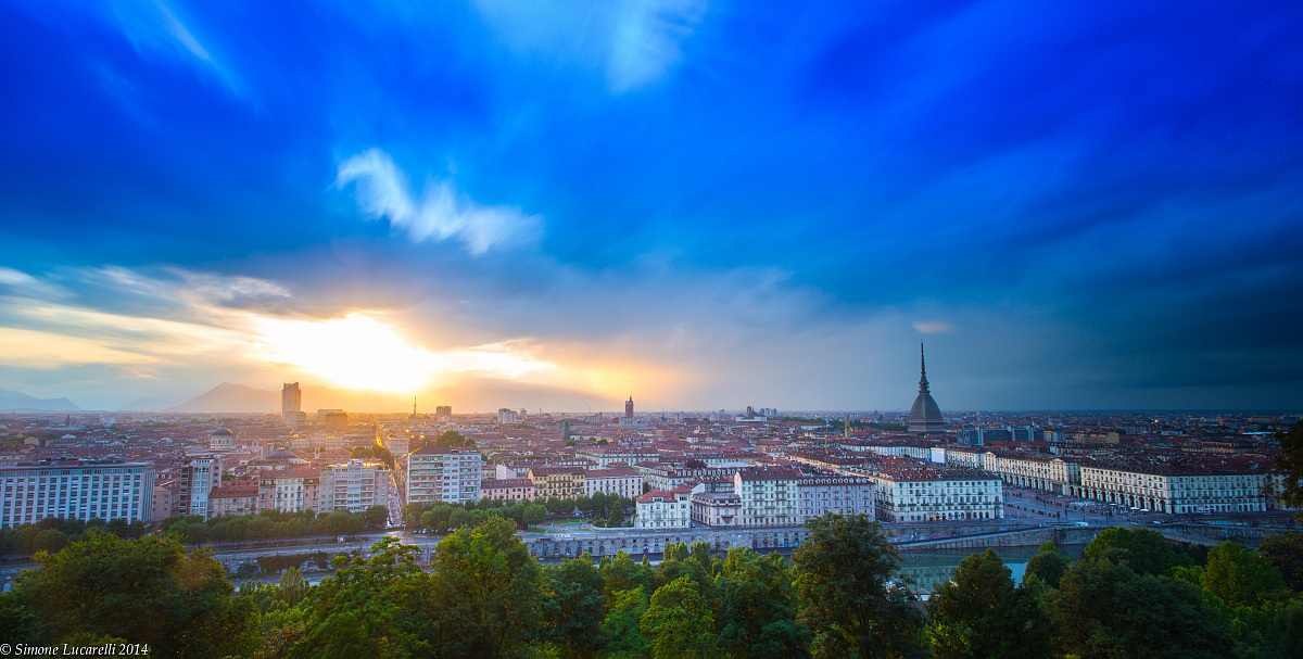 Sunset in Turin after heavy rainstorm