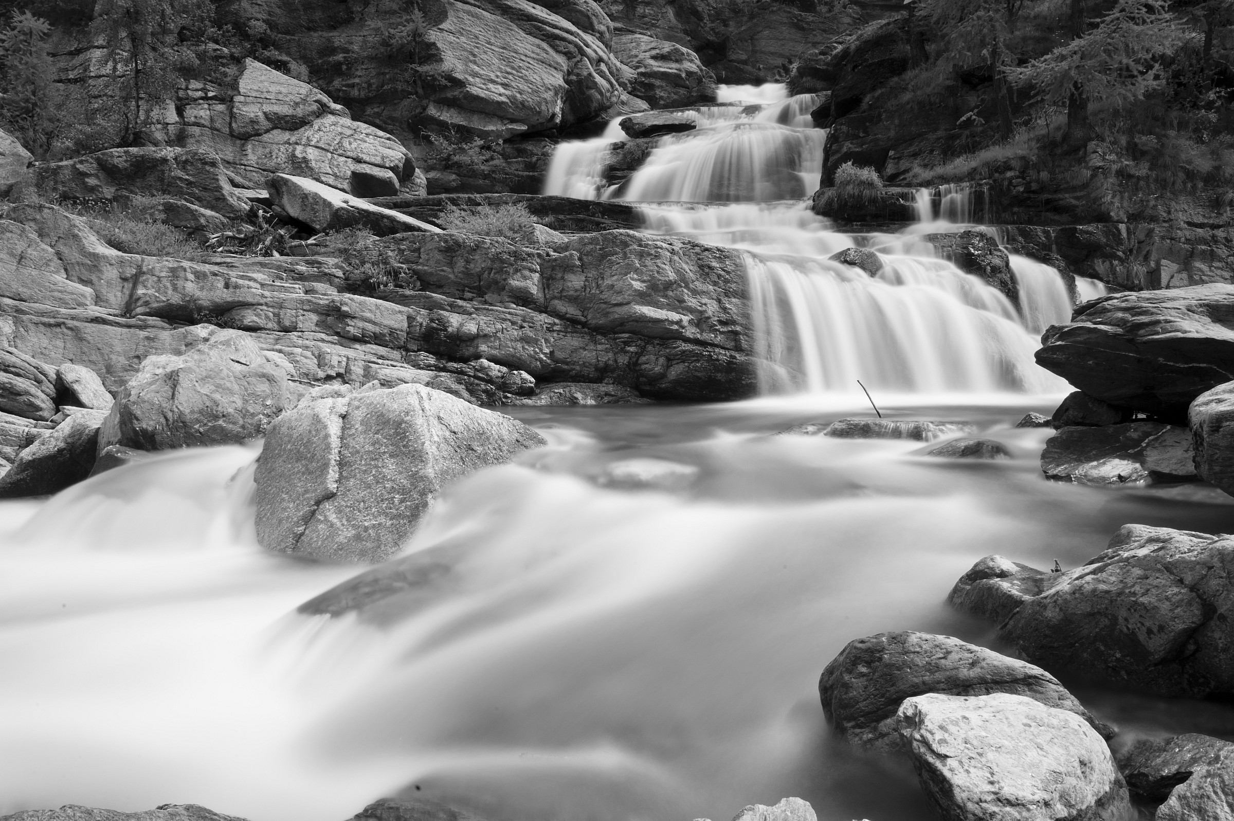 between the paths of water