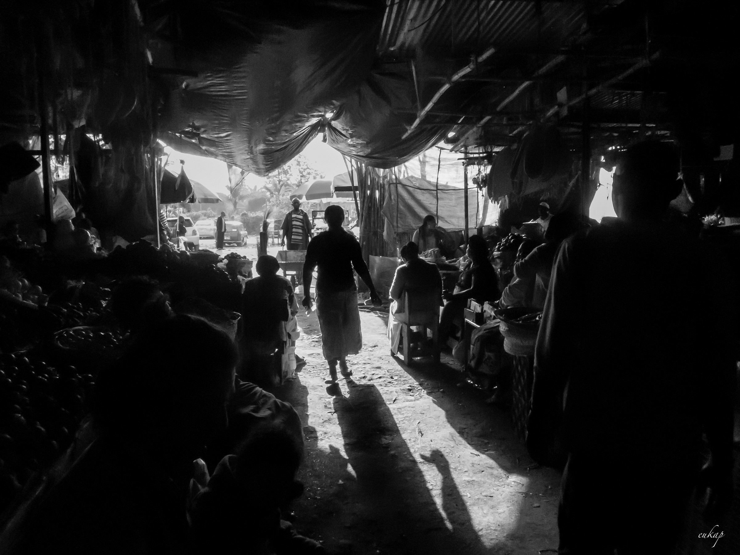 walking in city market