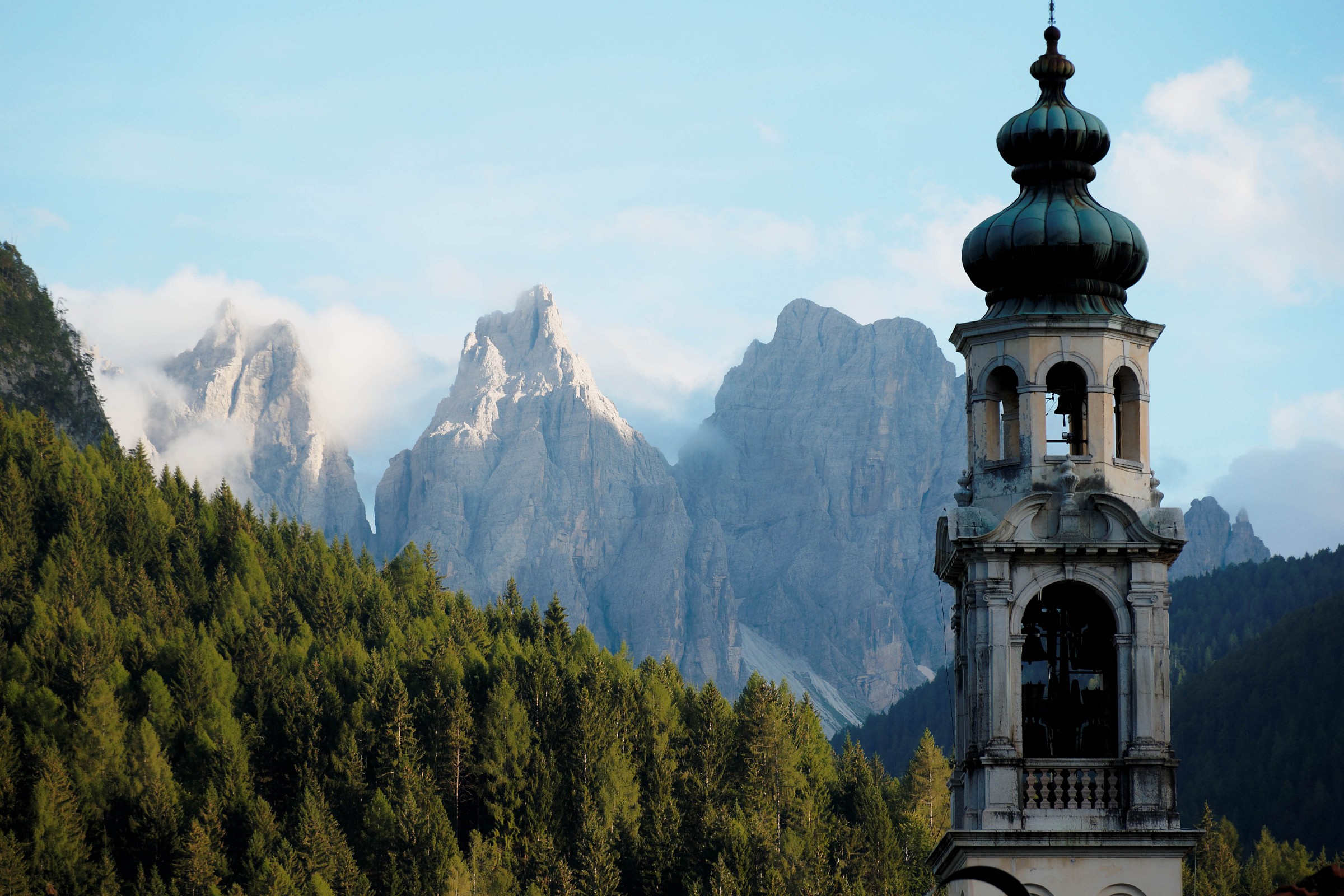 Mount Cridola ... behind the bell tower of Domegge