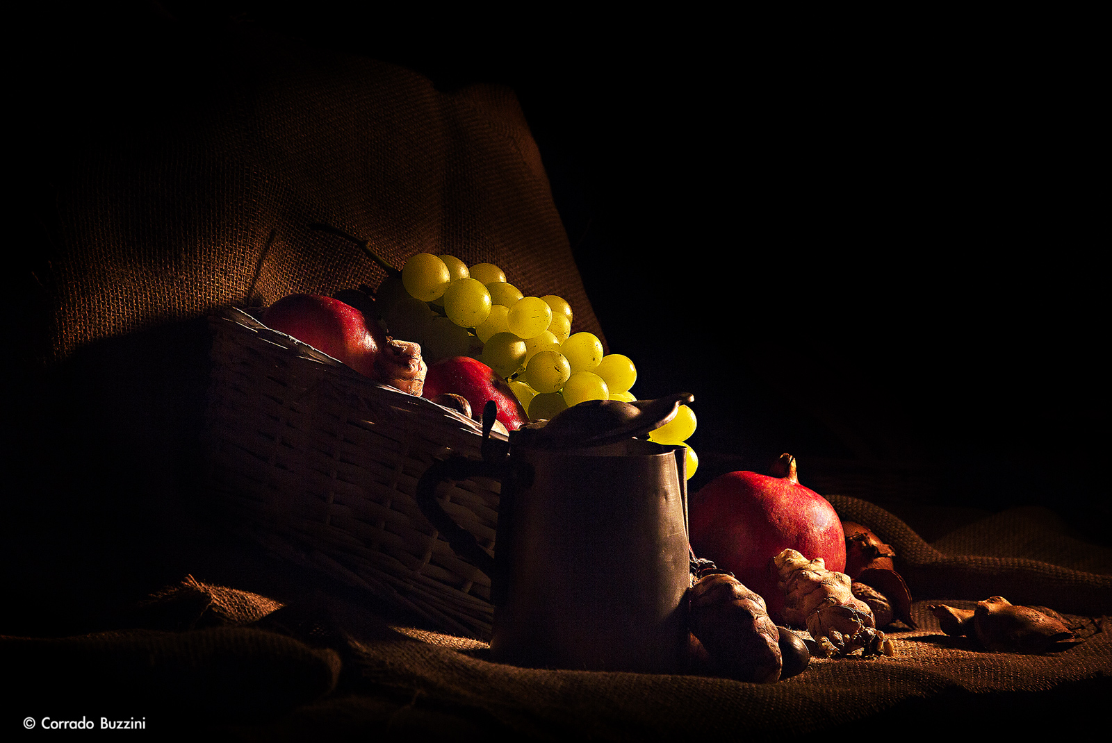 Still life basket with grapes