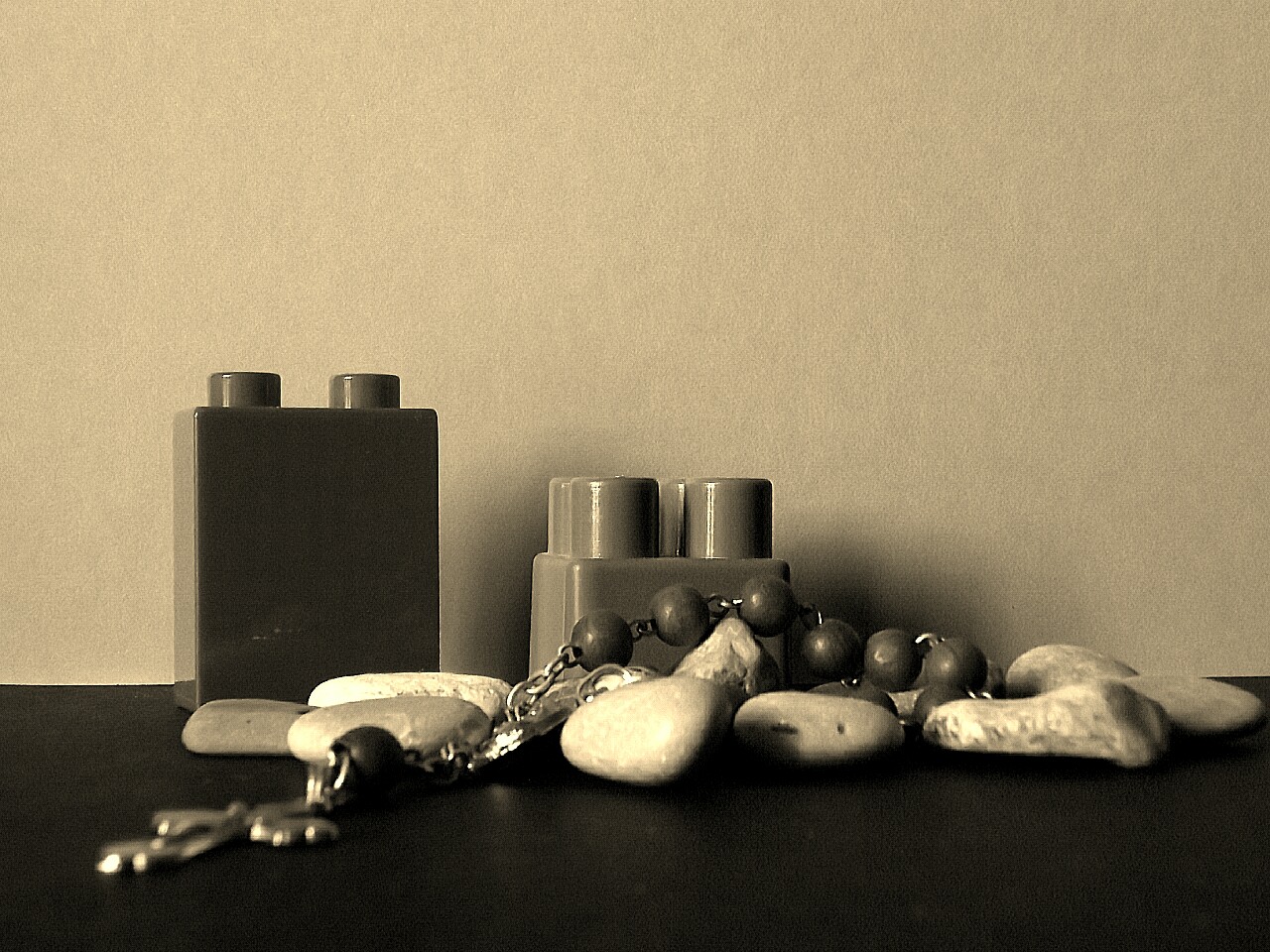 Construction stones and small rosary