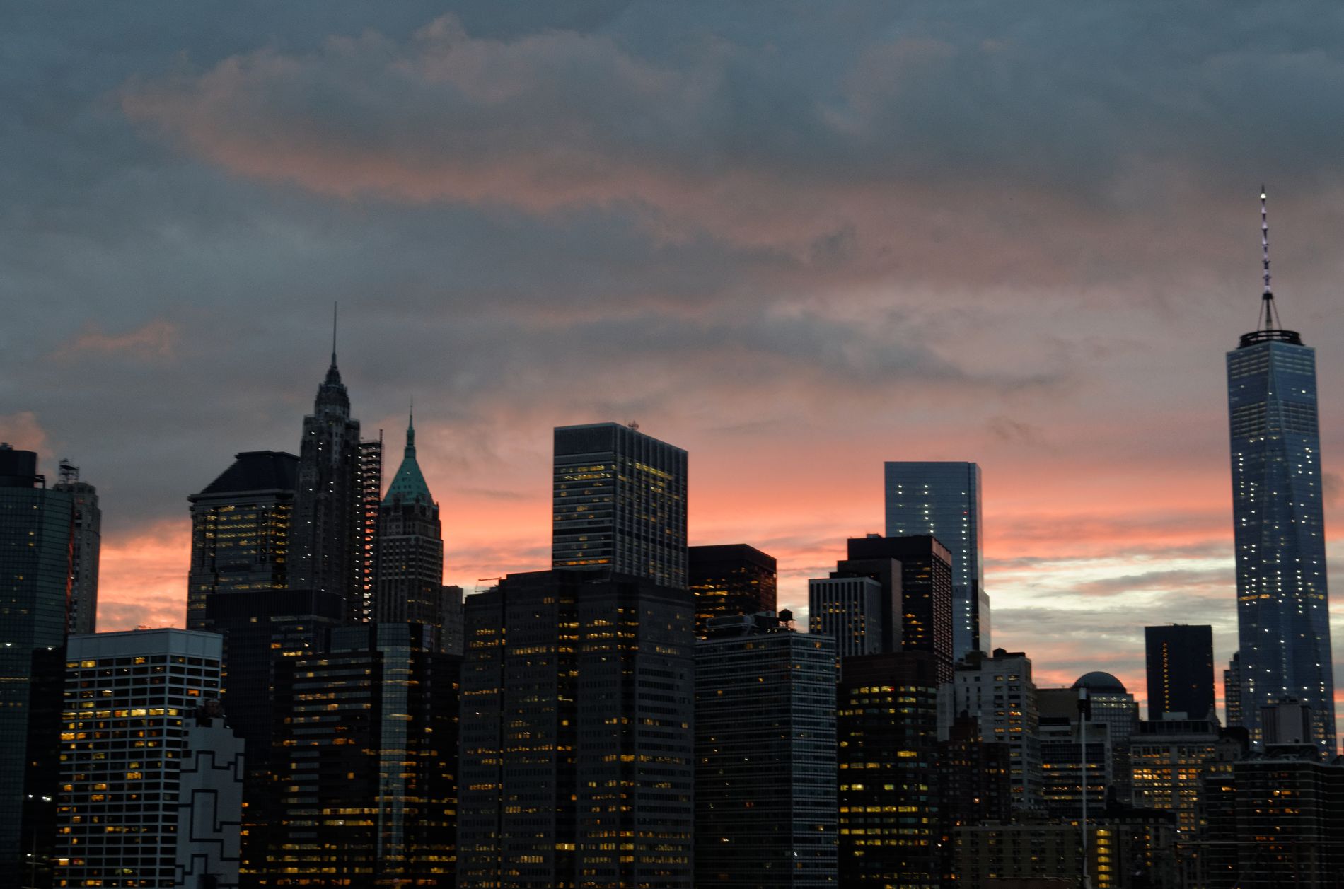 New York Brooklyn Bridge Sunset Pink 1
