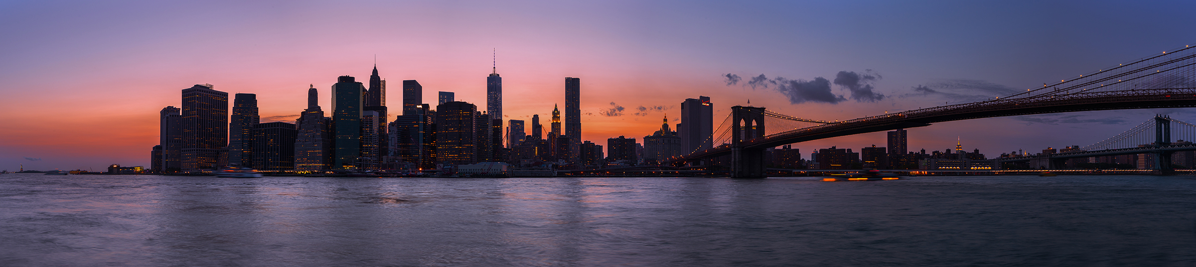 Manhattan skyline at sunset