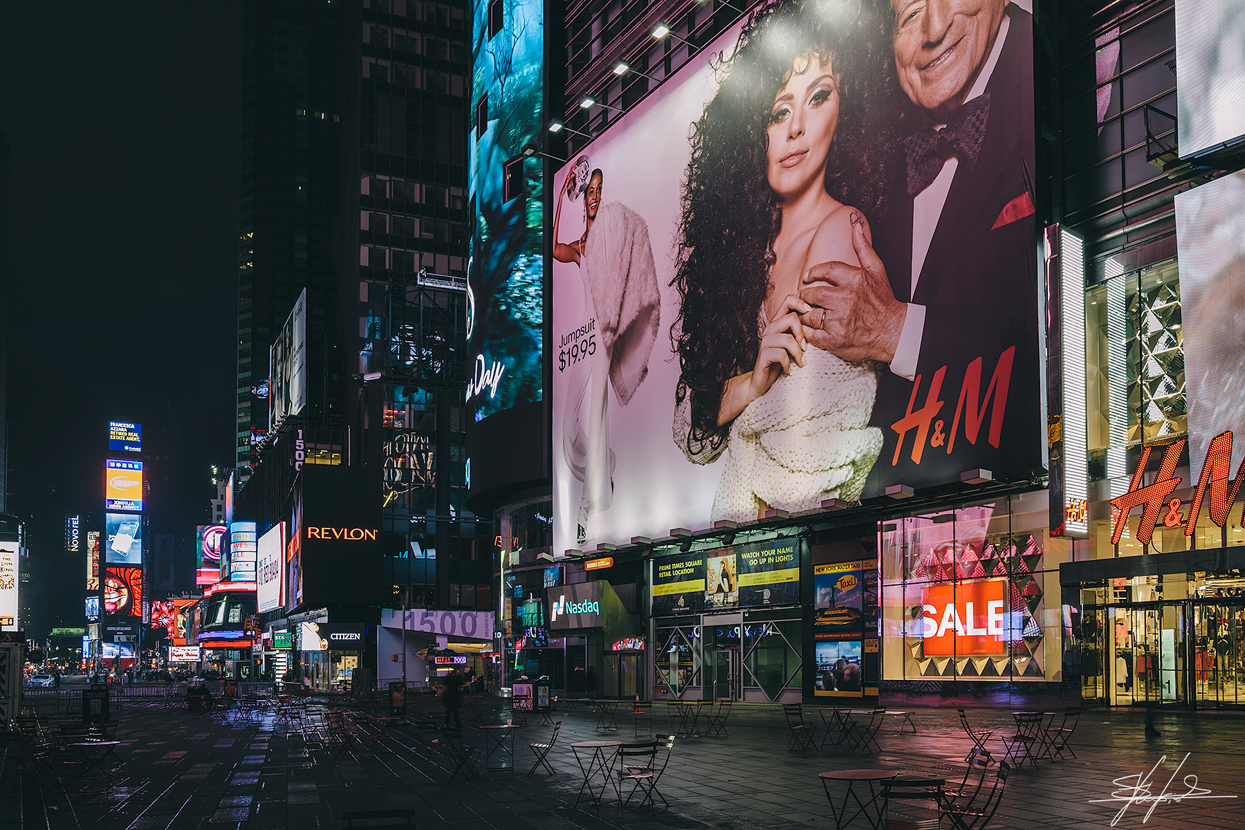 Times Square on a rainy night