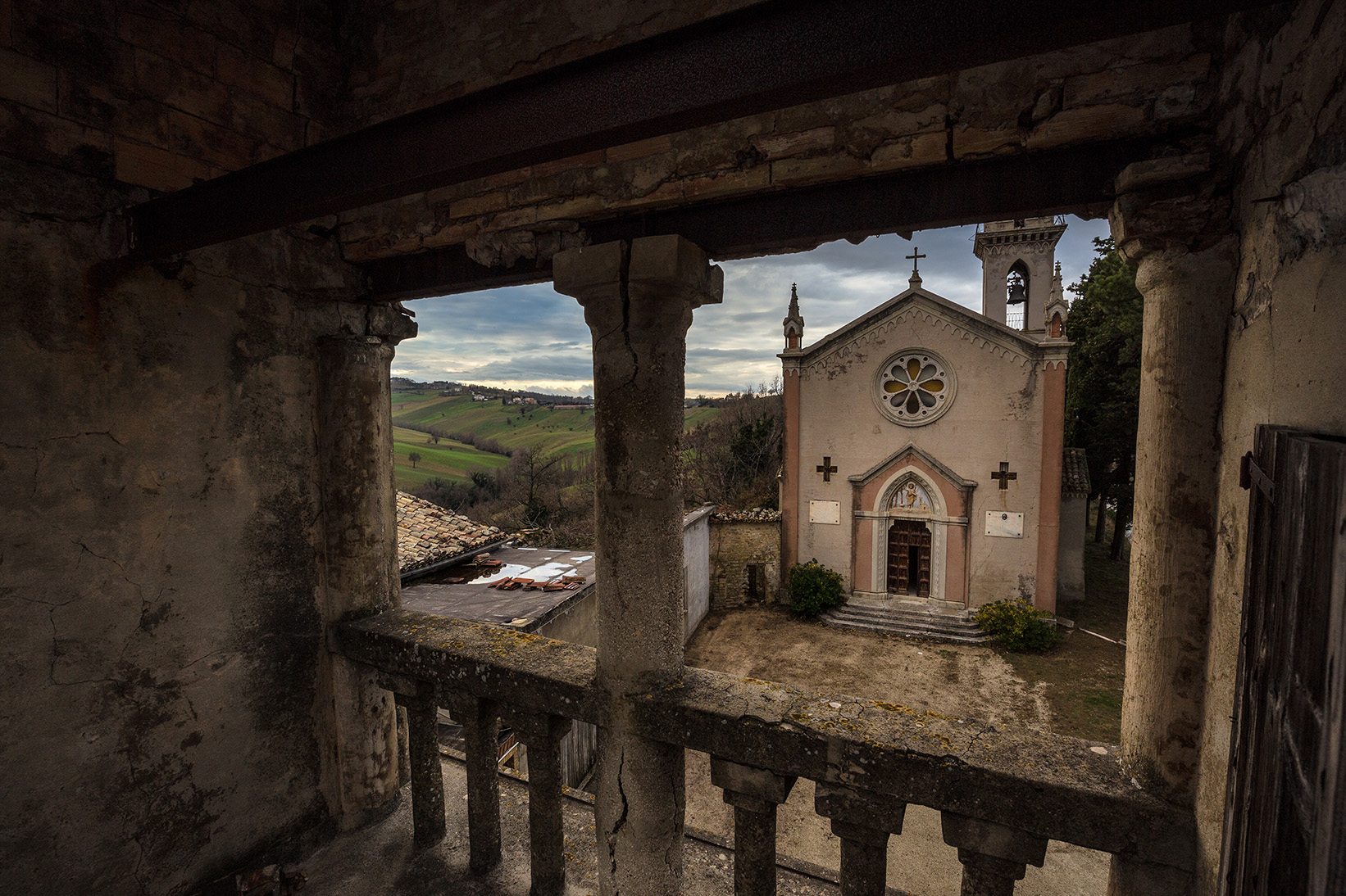 a view of the abandoned church