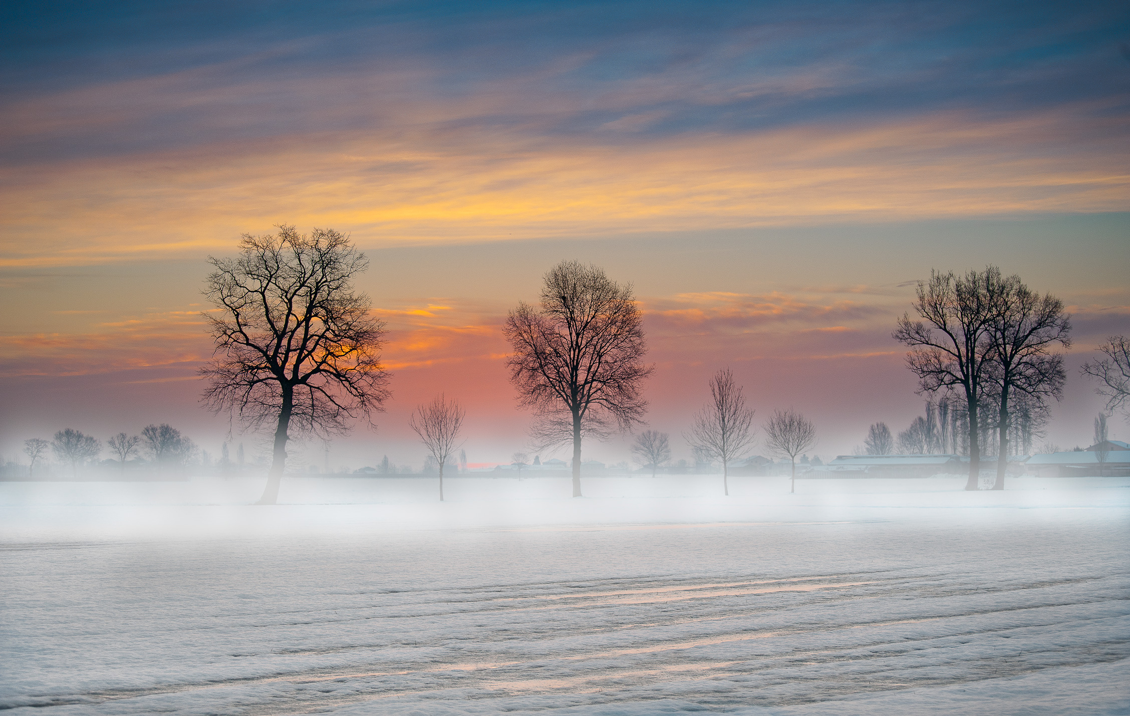 Nebbia del mattino dopo la nevicata