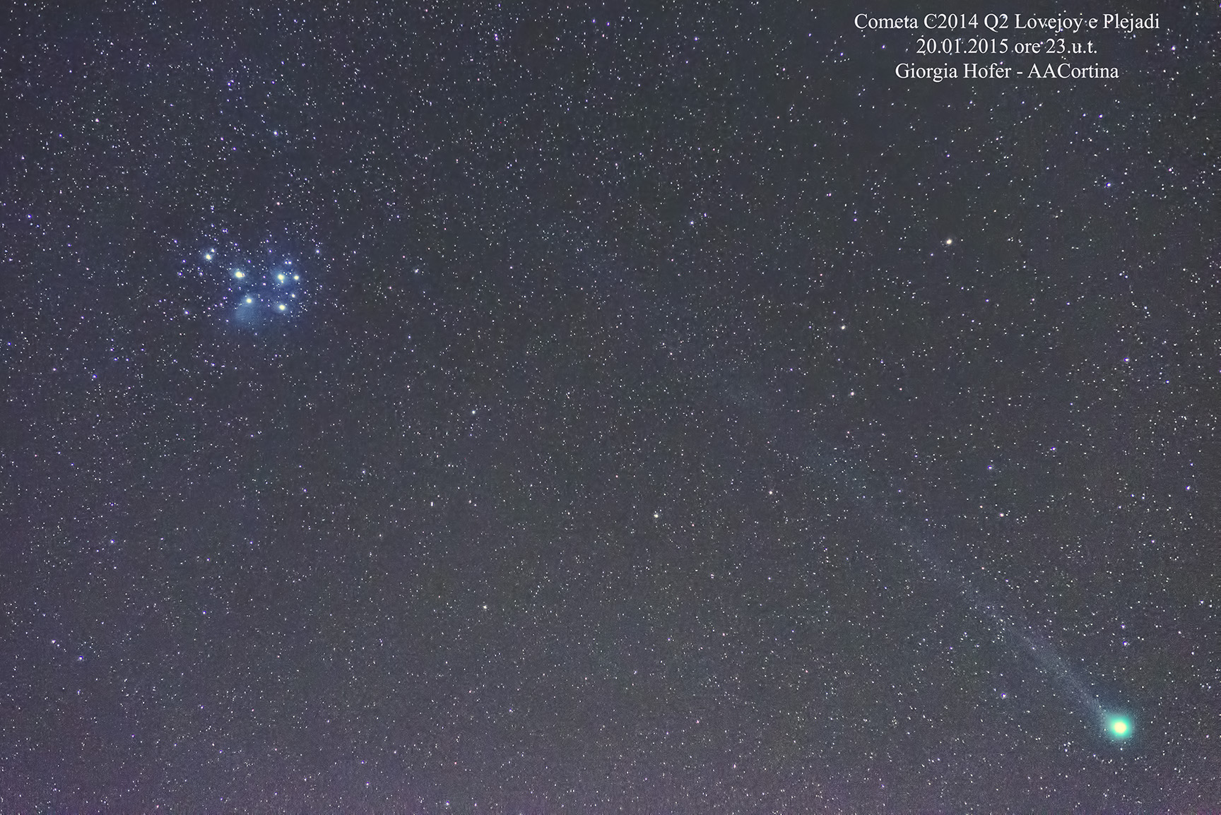 Comet Lovejoy and Pleiades