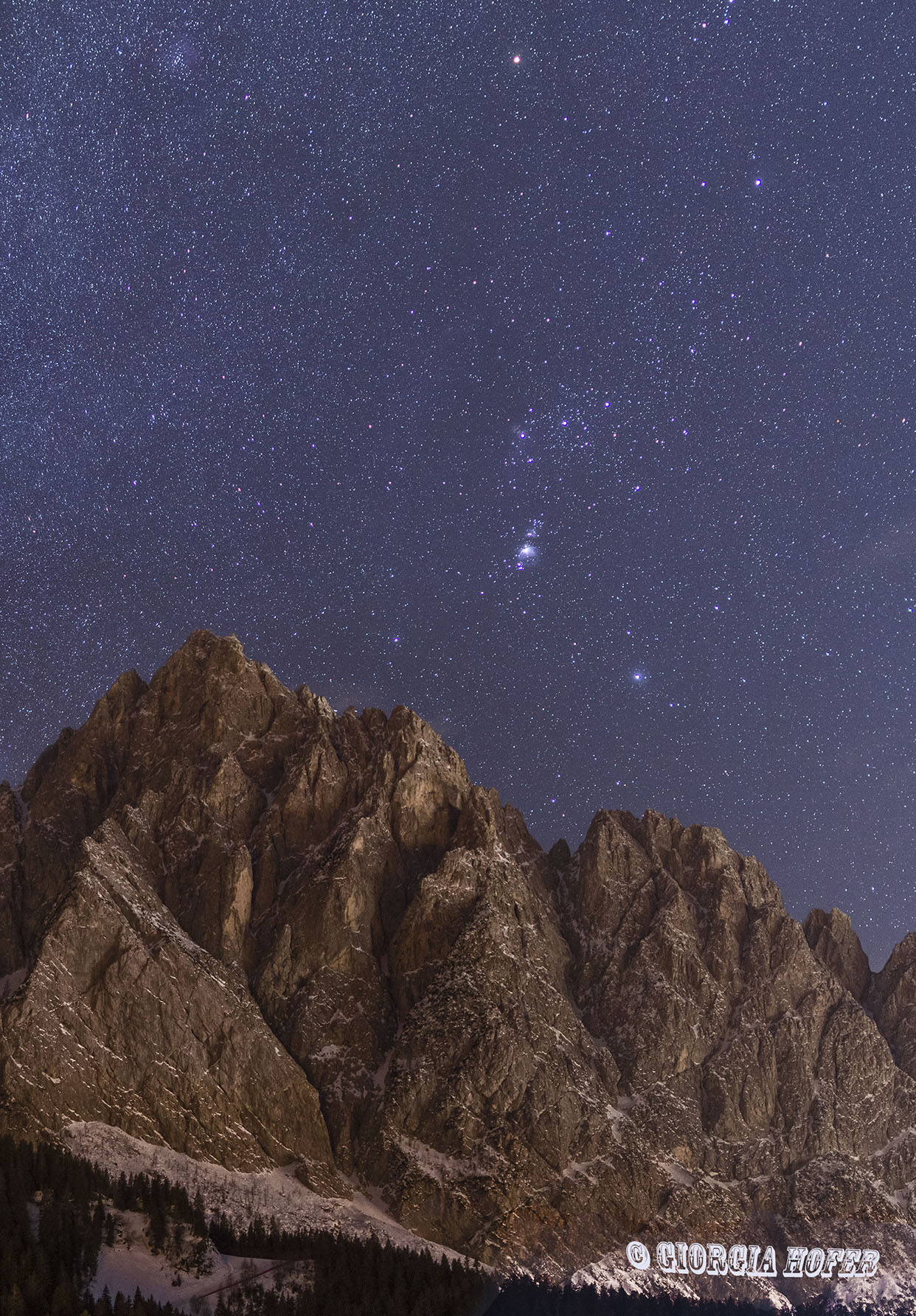 Dettaglio di Orione sopra il monte Siera