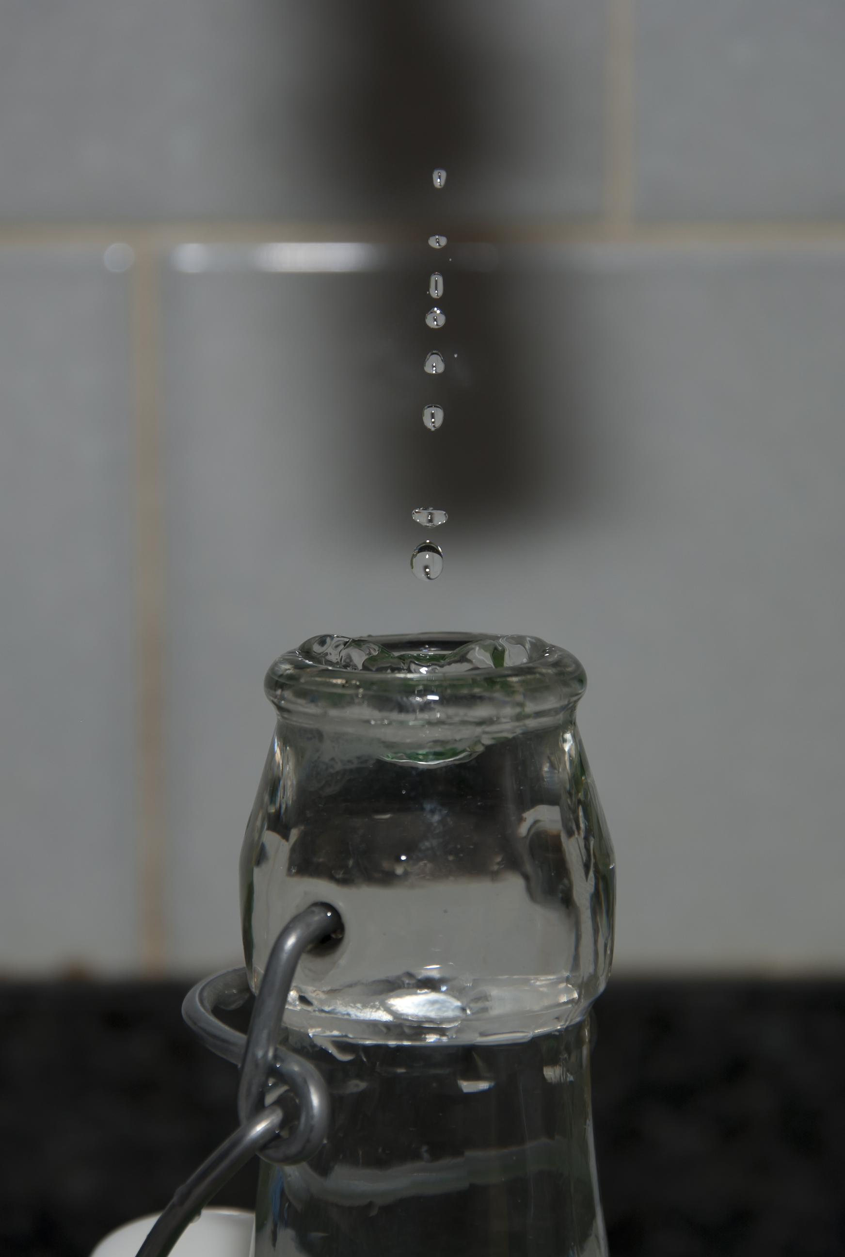 Water droplets in series