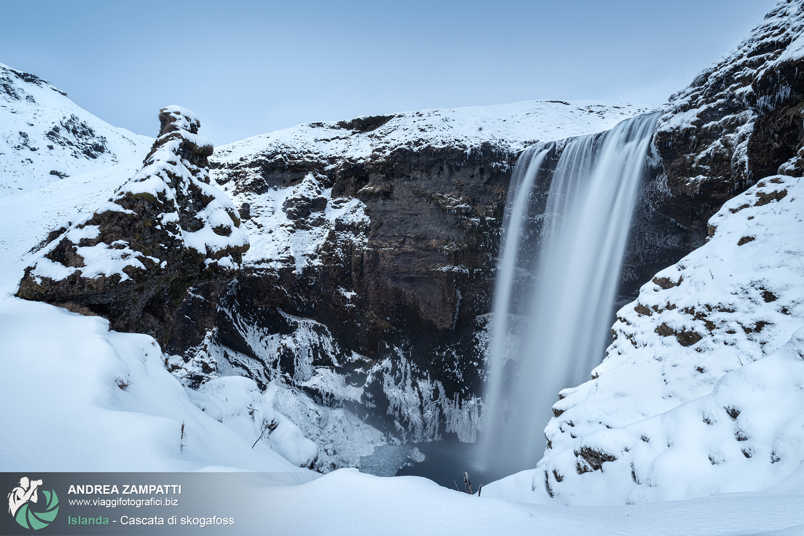 Skogafoss waterfall in winter.