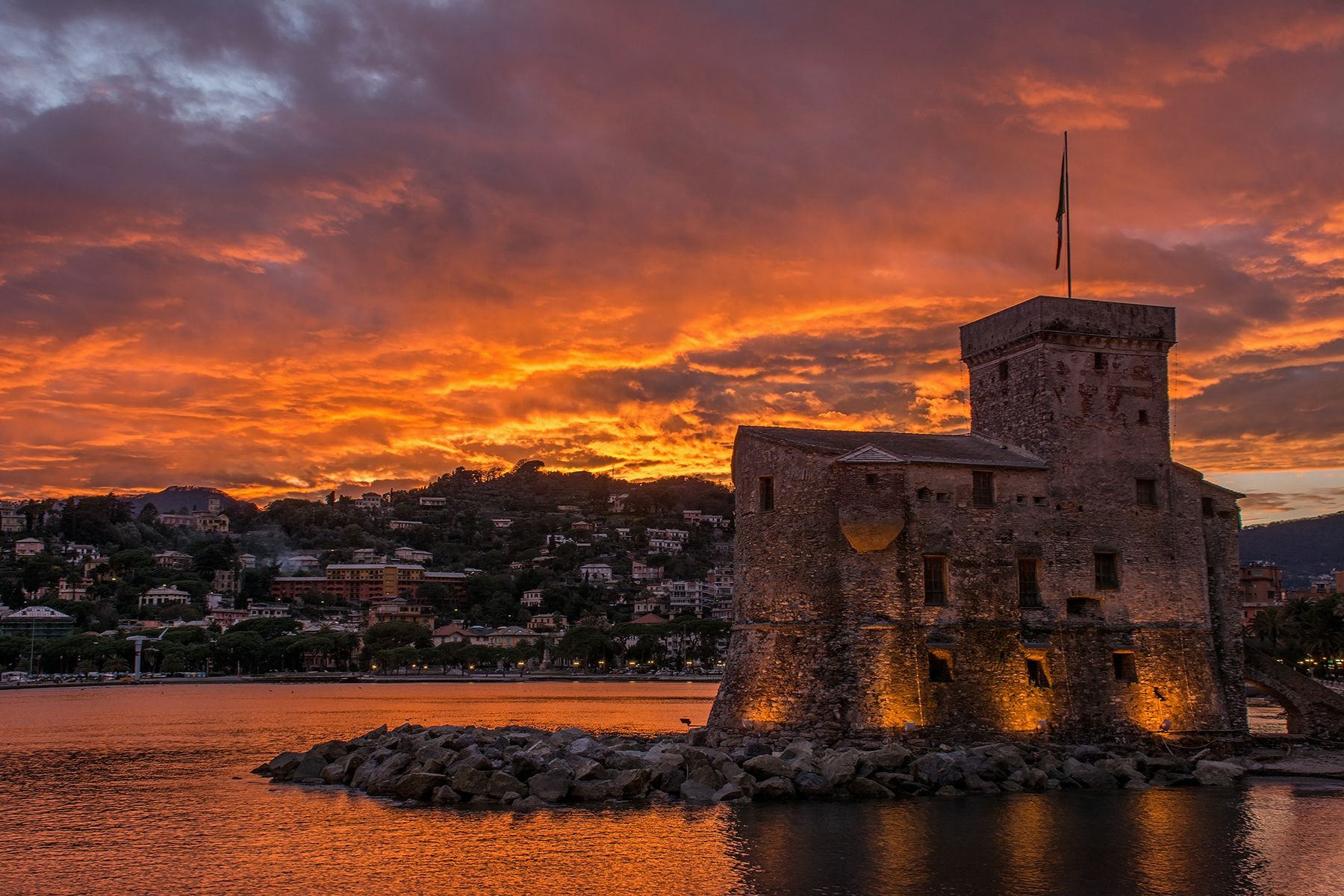 Fiery sunset in Rapallo