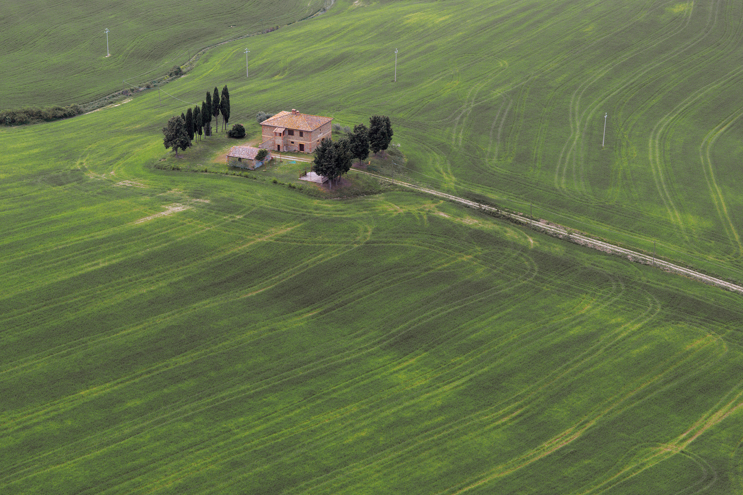 In flight over the Val d'Orcia