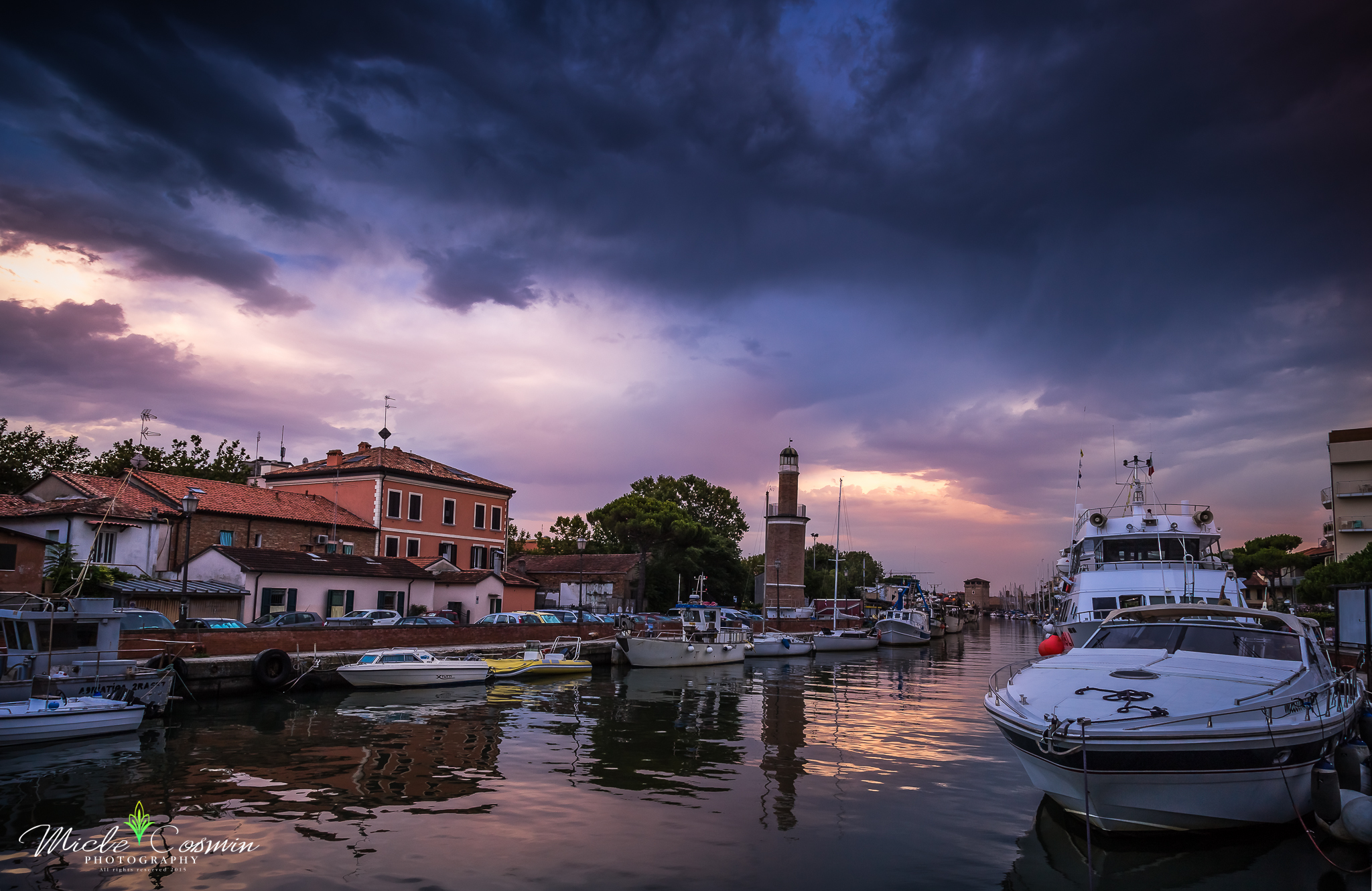 Cervia canal port at sunset