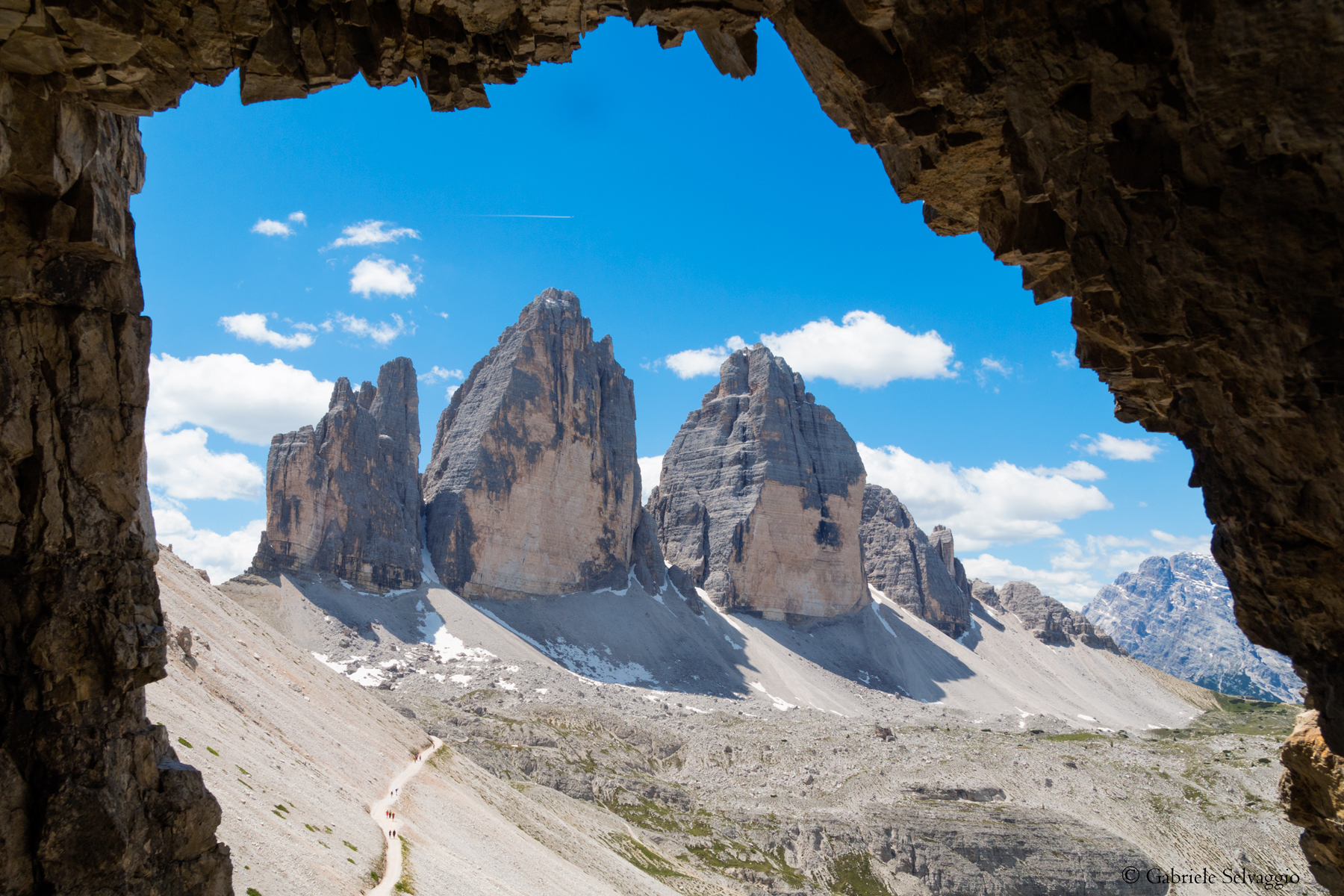 three peaks seen from inside a bunker