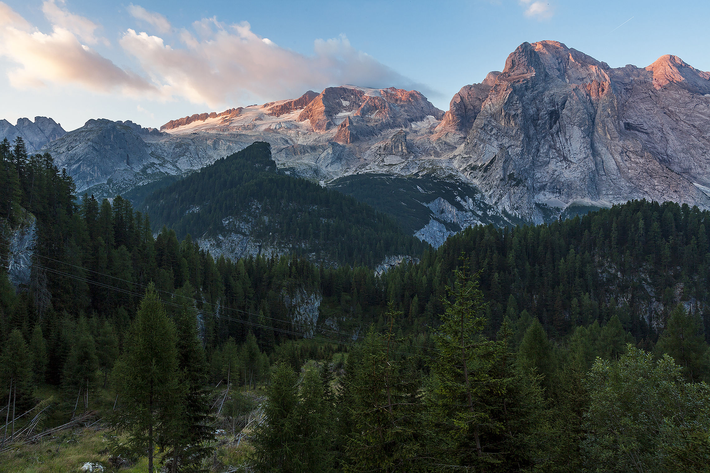 Sunrise on the Marmolada from Fedaia