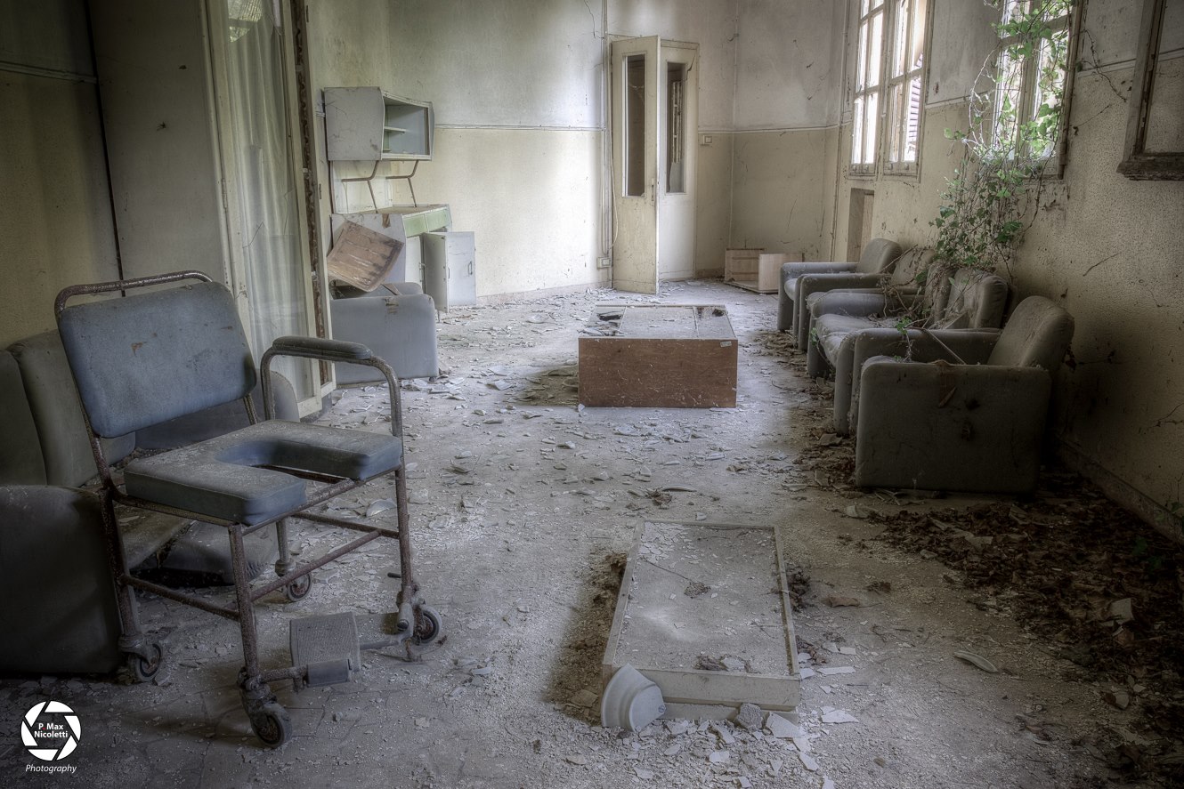 Inside an abandoned asylum.