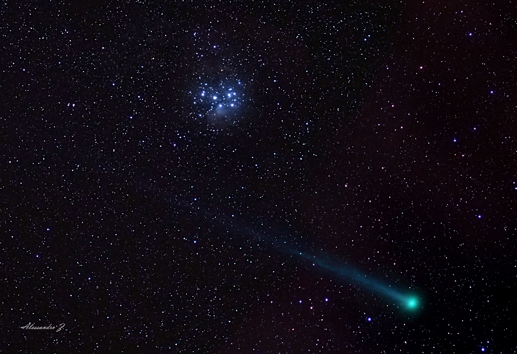 Comet Lovejoy Q2 and Pleiades
