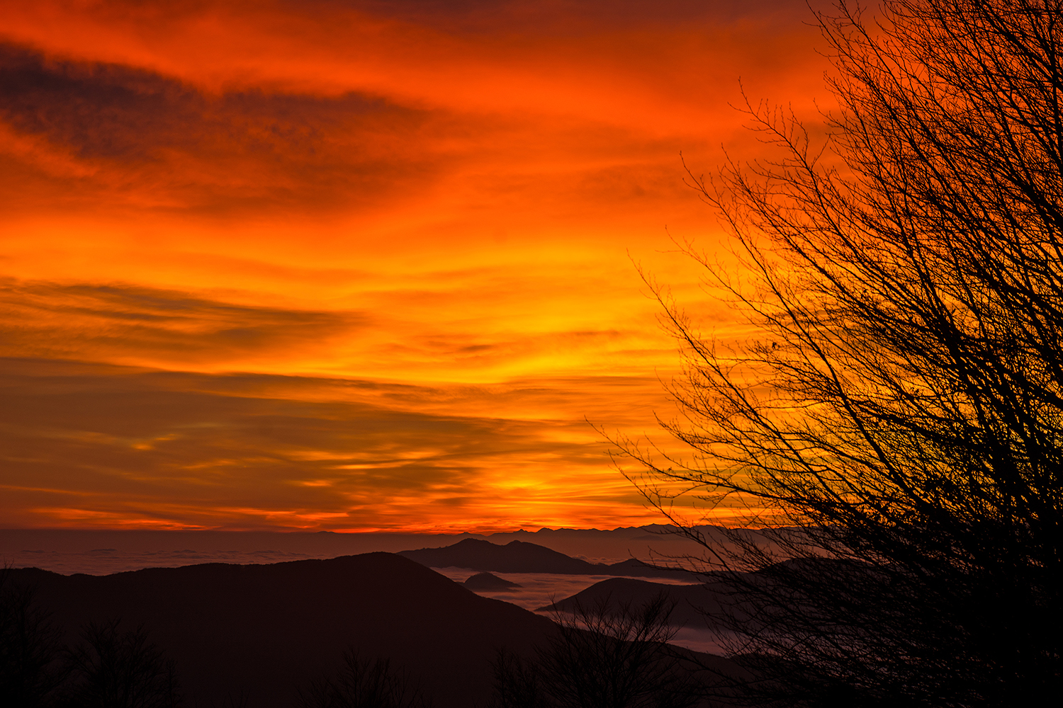 Fiery sunset in Aveto