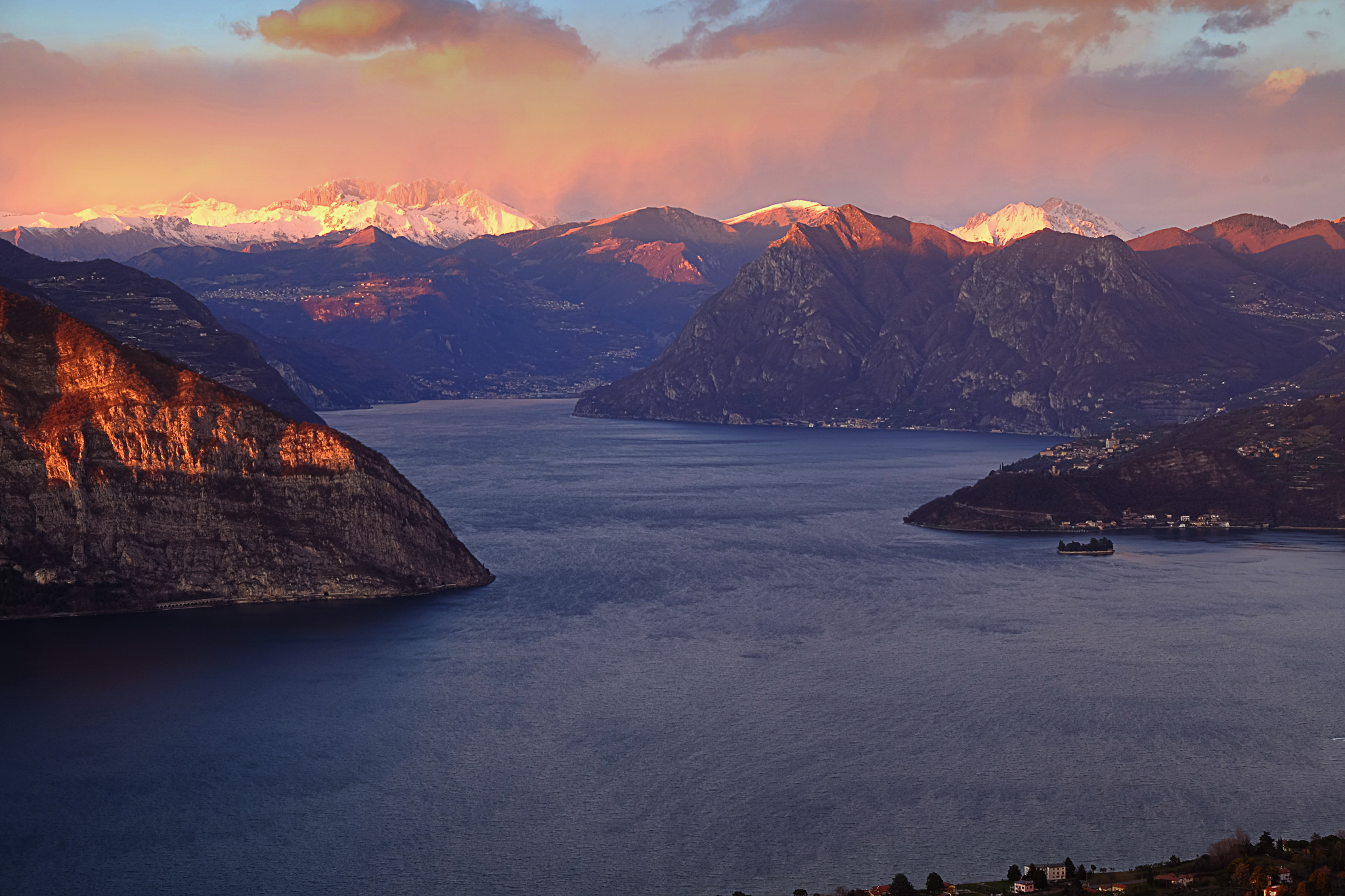 Lake Iseo and Presolana at sunset