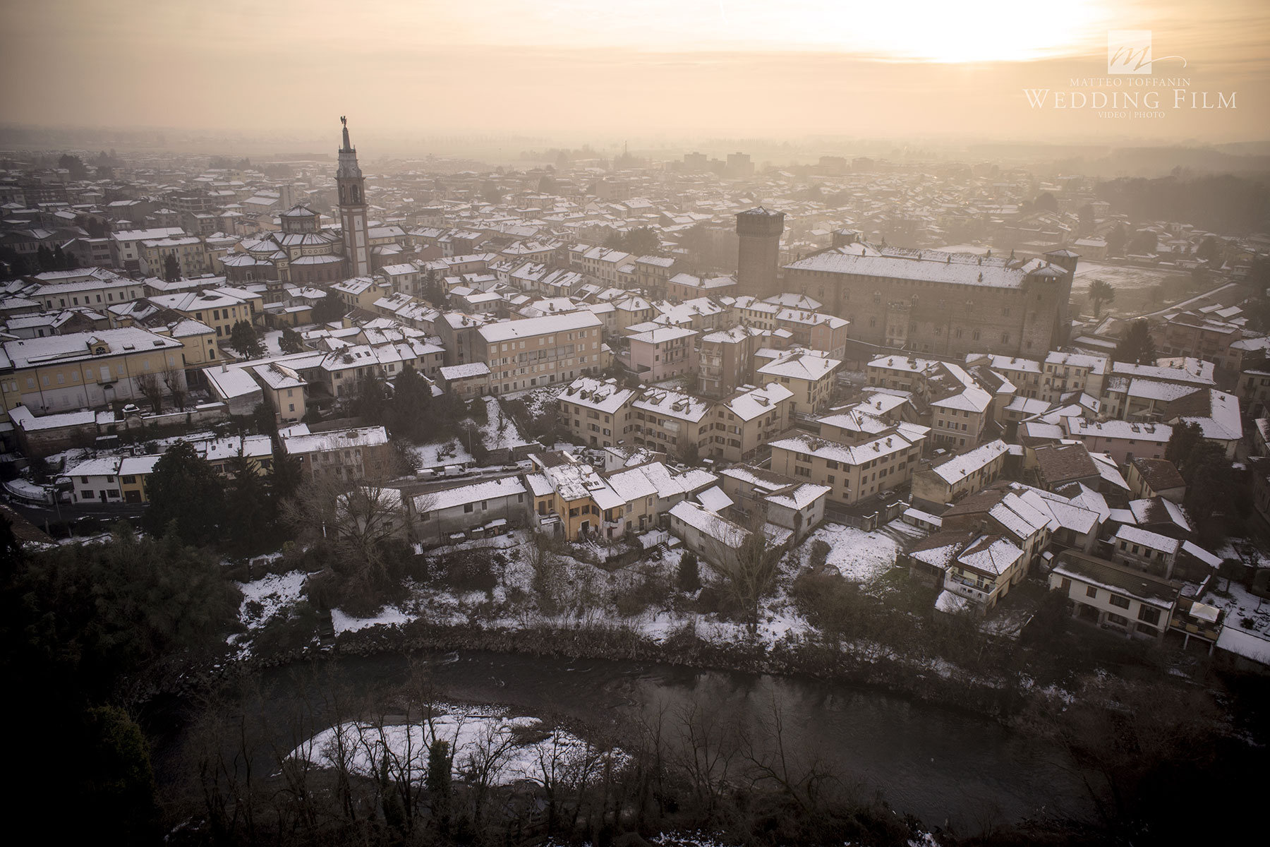 foto aerea Sant'Angelo Lodigiano con neve