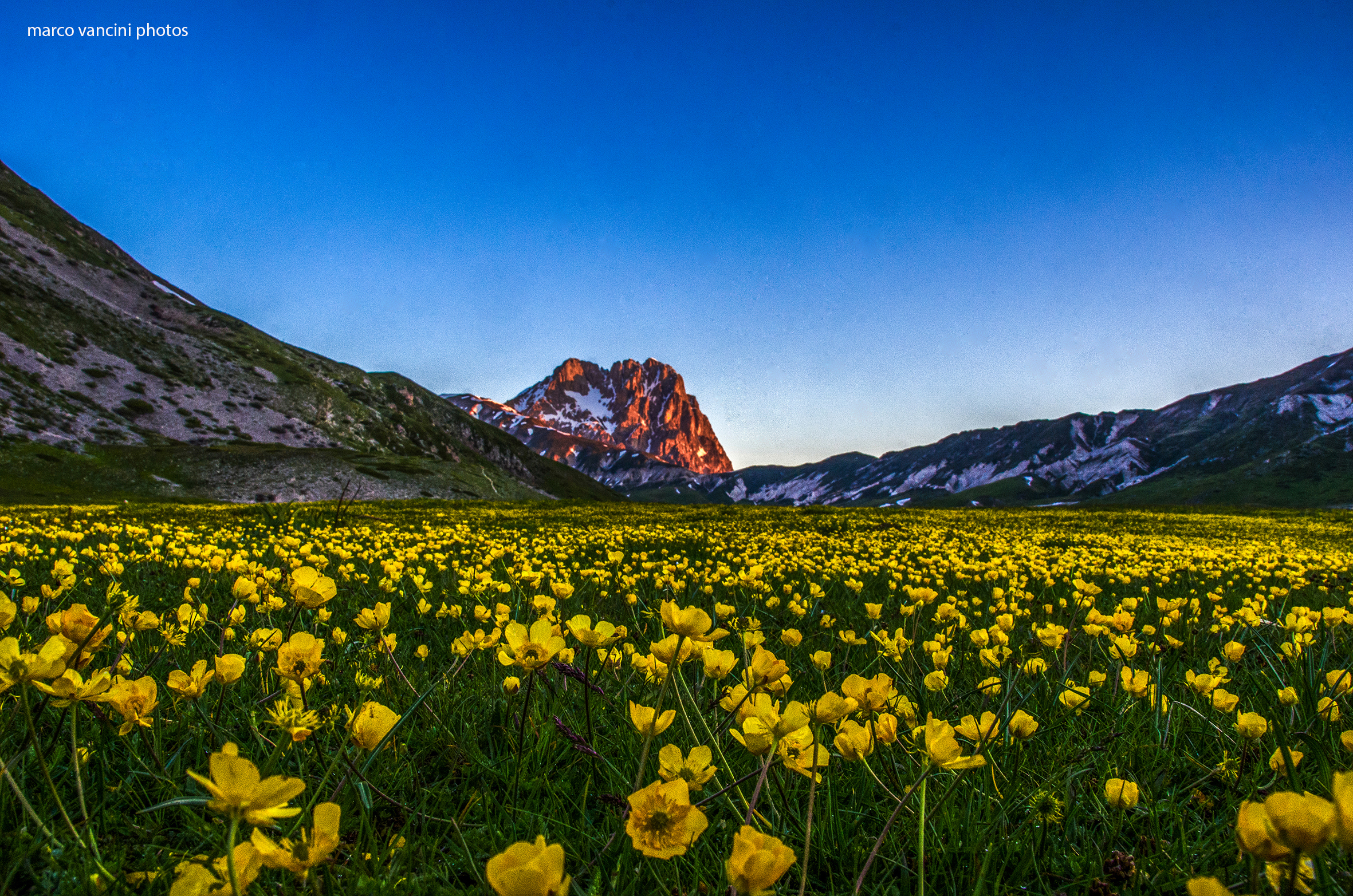 the plain of Campo Imperatore at dawn with the Gran Sasso