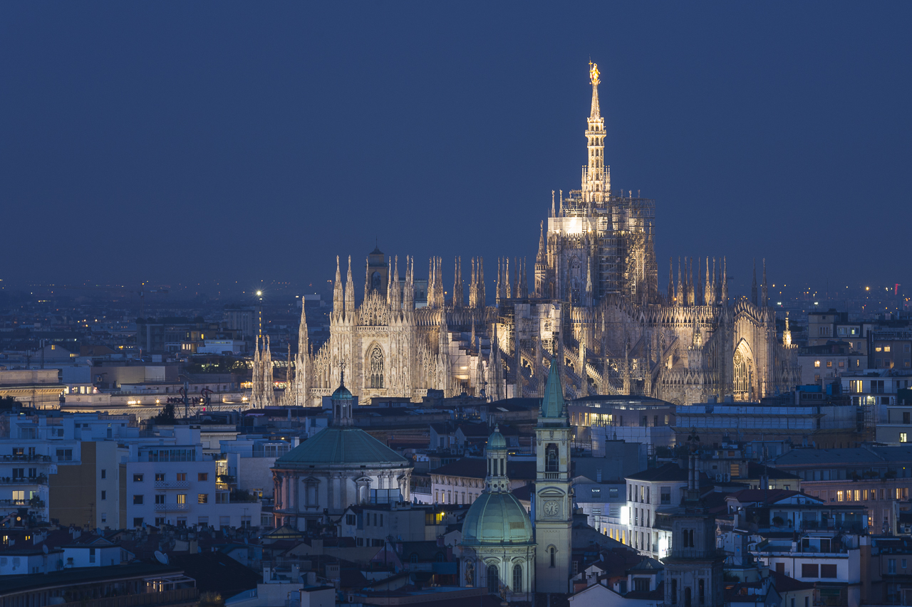 Milan cathedral at night