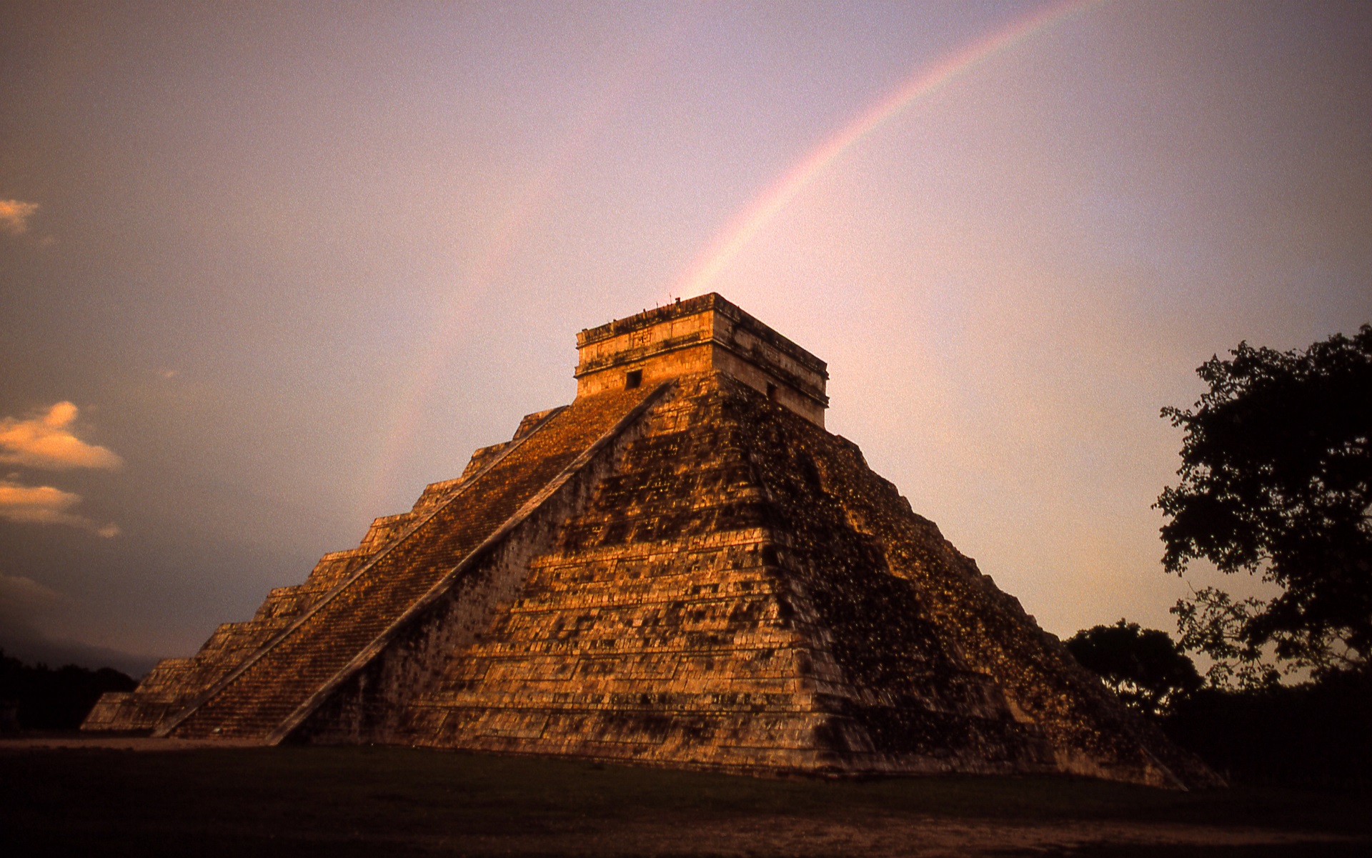 Mexico Yucatan - Double Rainbow at Chichen Itza