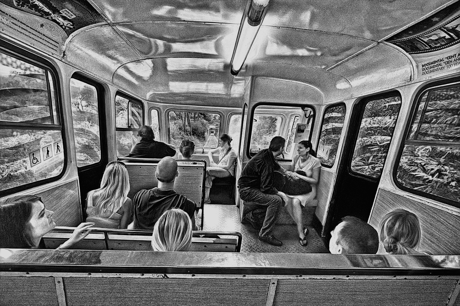 In the cabin of the funicular