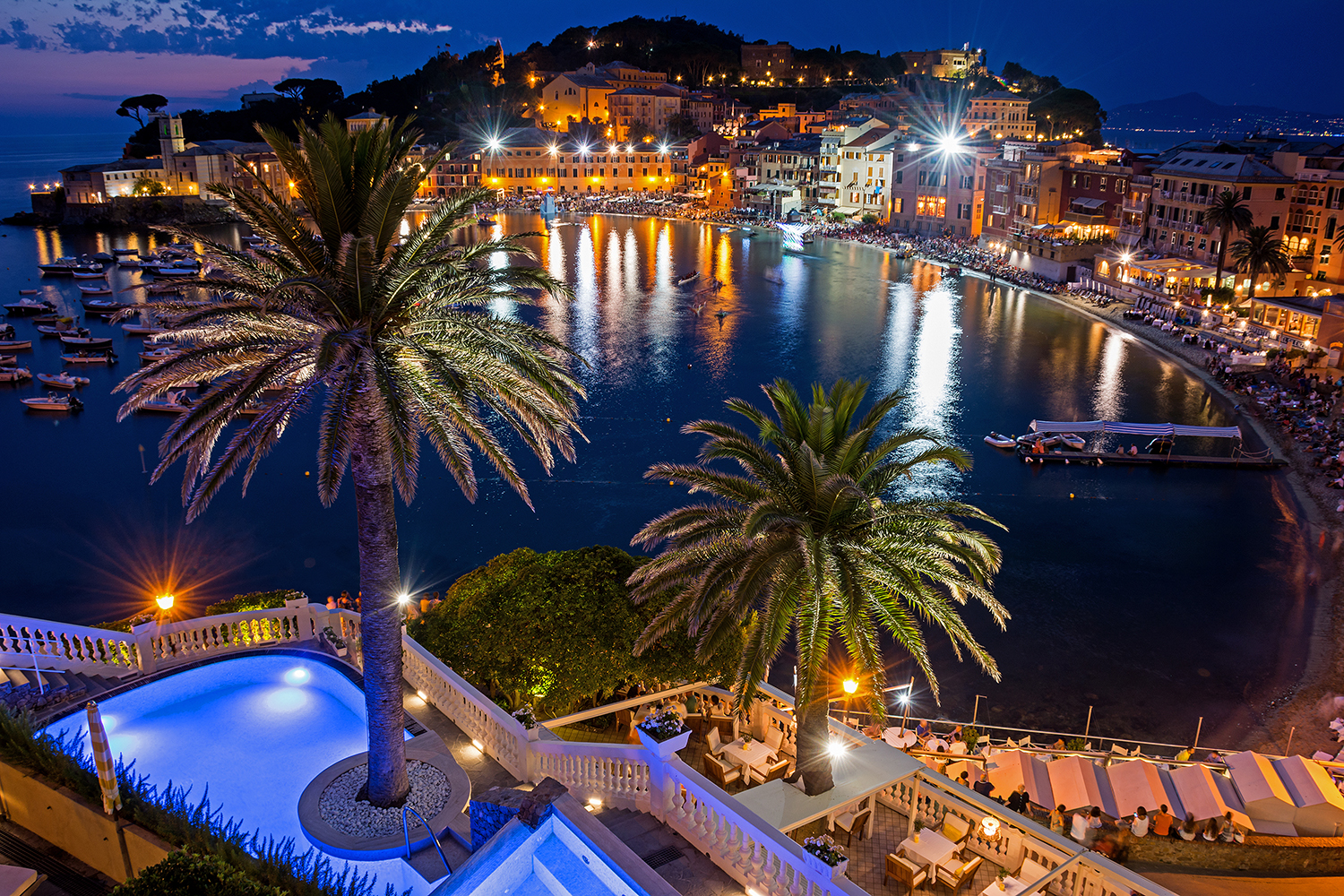 A swimming pool overlooking the bay