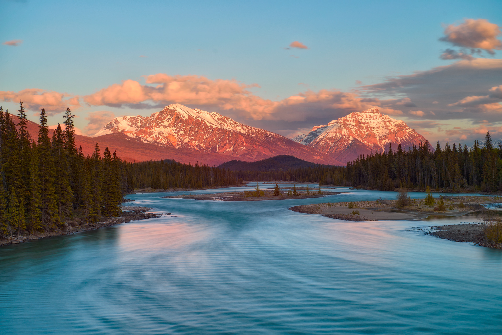 Athabasca River Sunset, Jasper - 2 RAW manual blend
