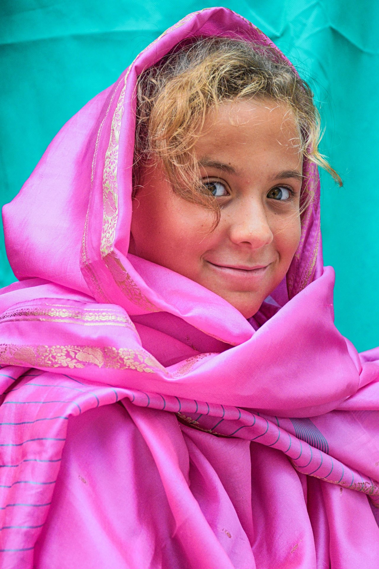 Joking with sari (dress) Indian