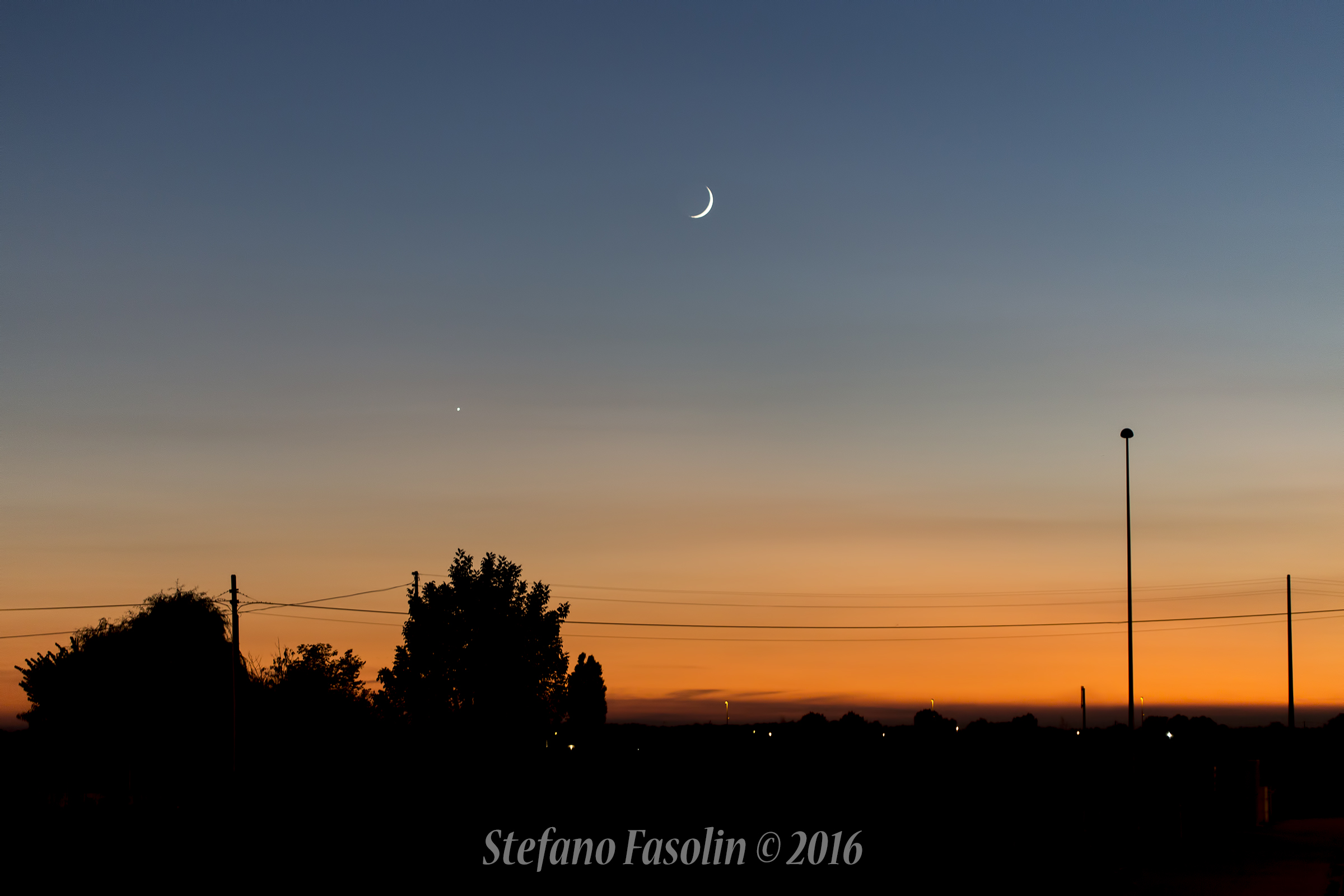 Crescent moon and Venus at dusk