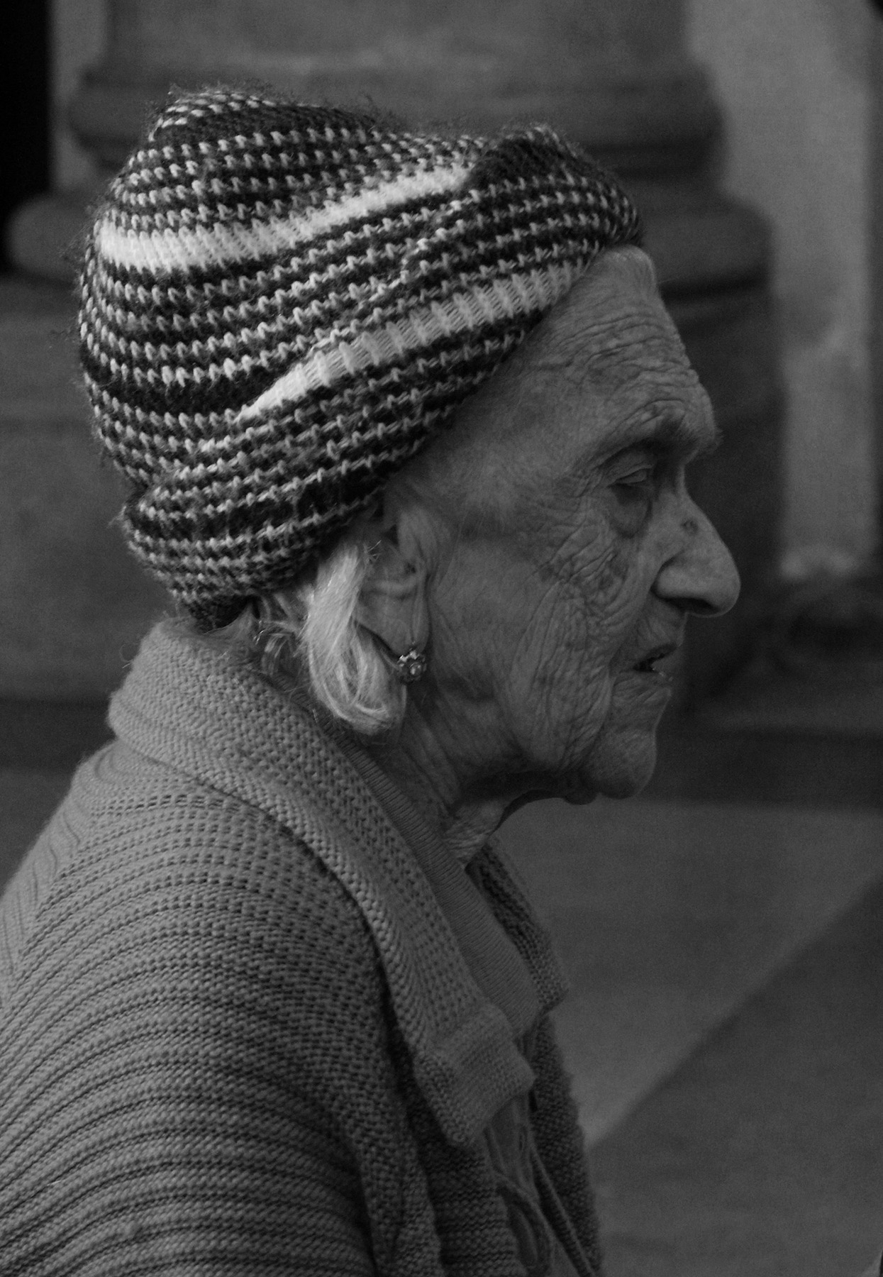 woman's face marked by time.