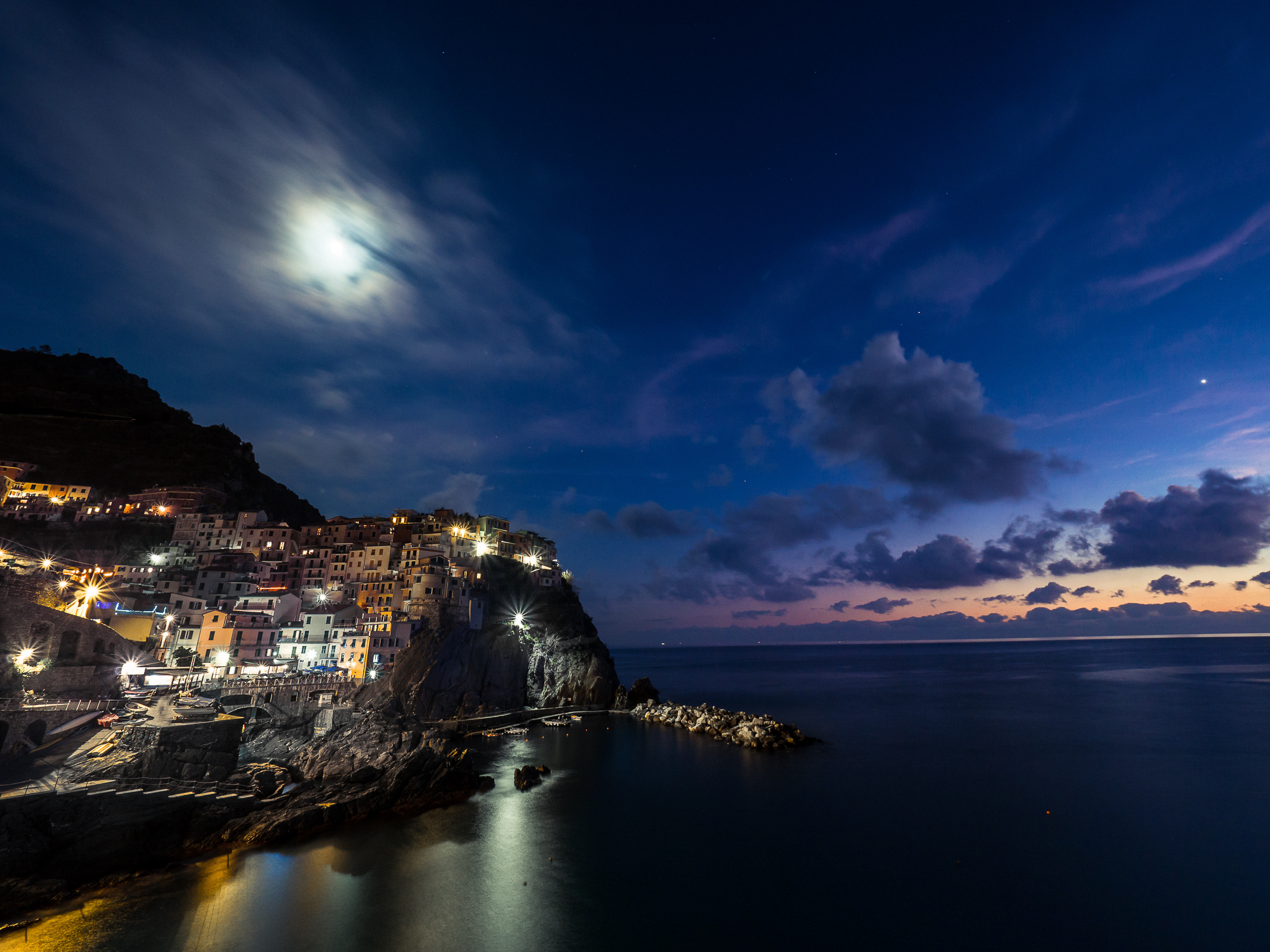 Night falls on Manarola