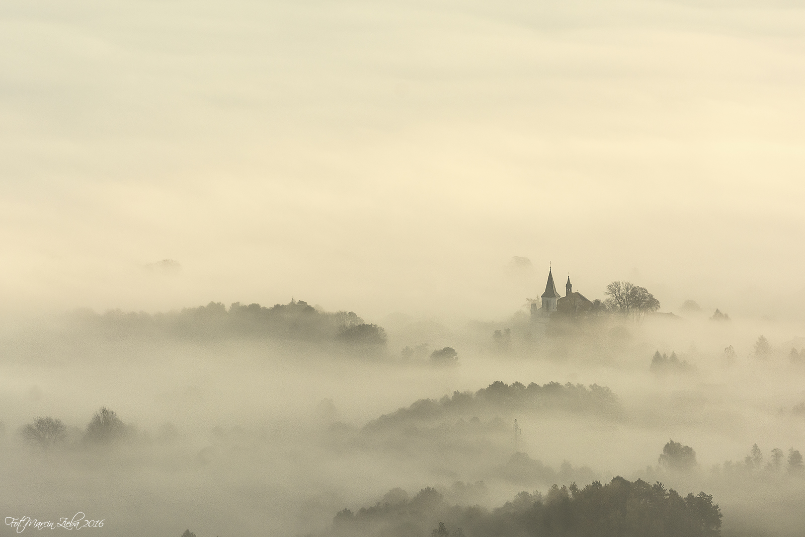 Church in fog