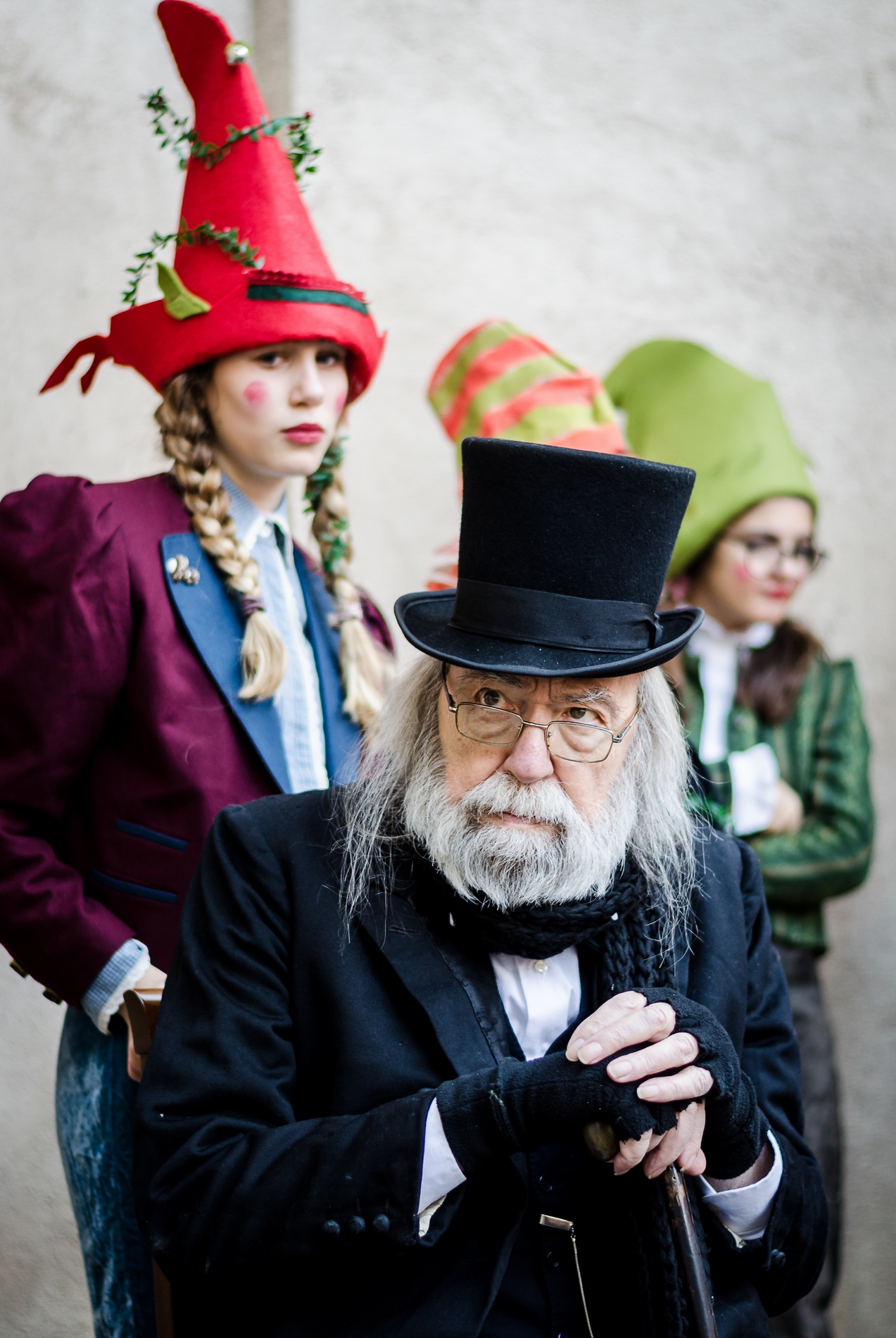 Scrooge and elf spirits