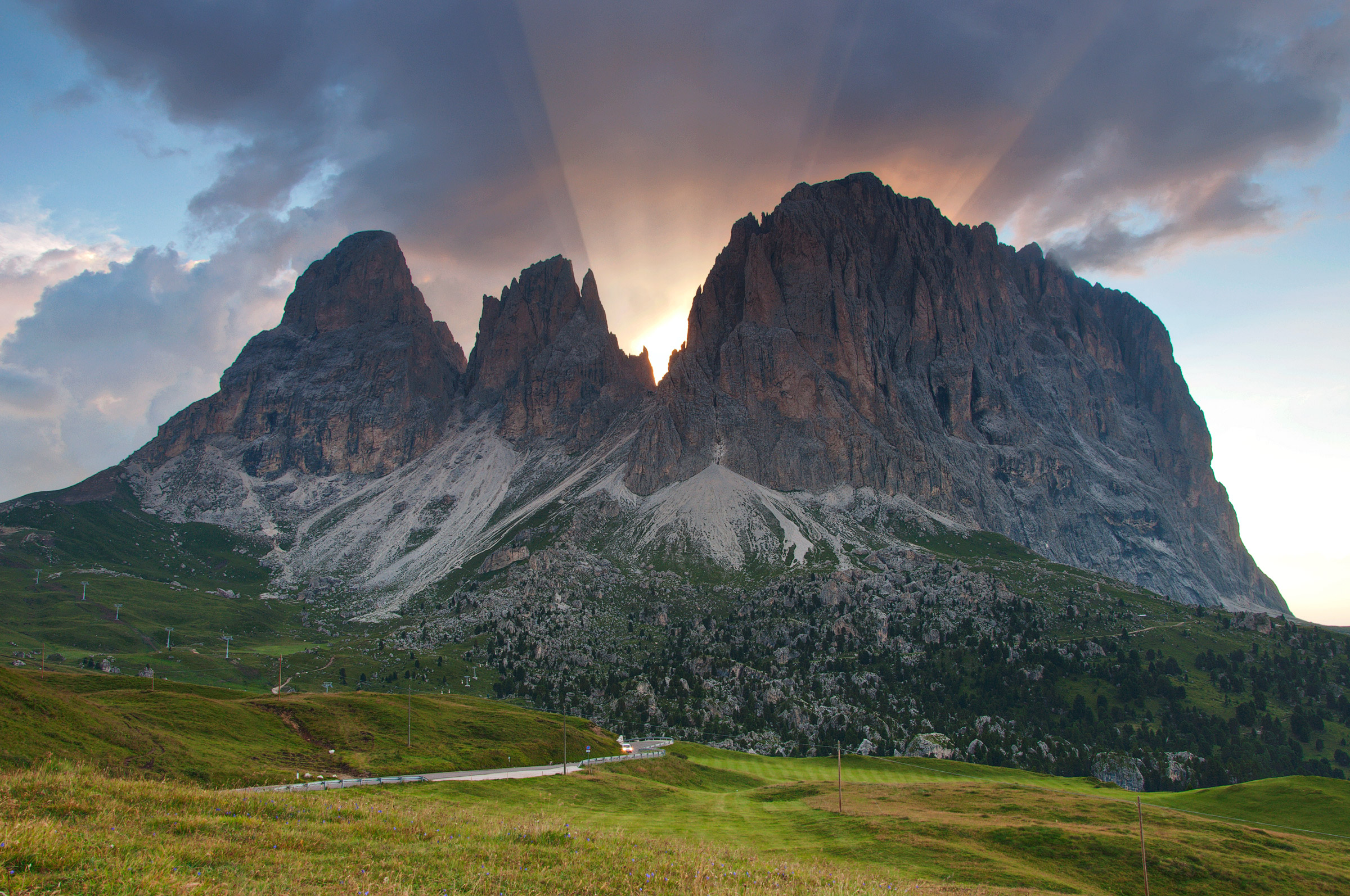 Sassolungo at sunset