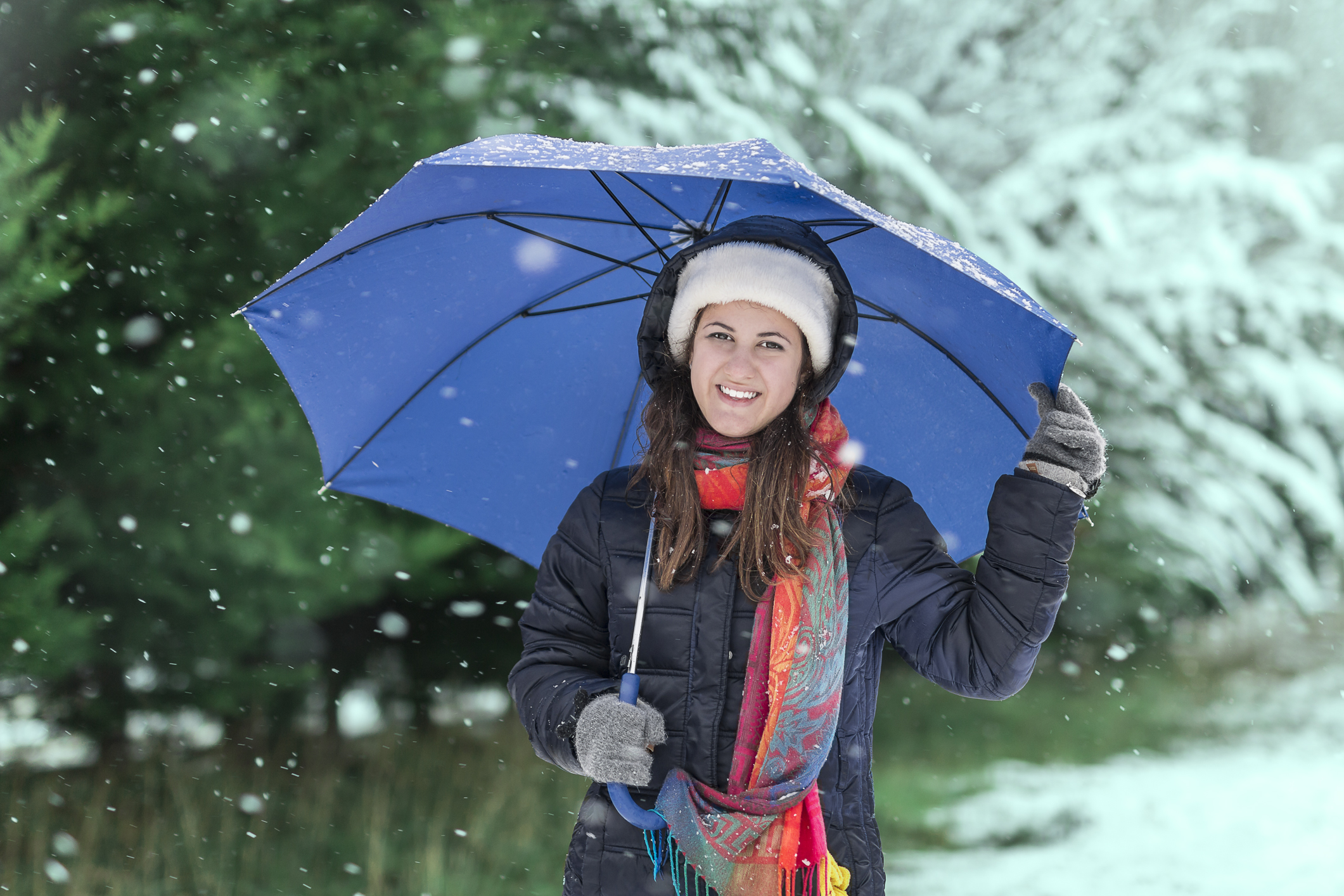 Walking under snowfall