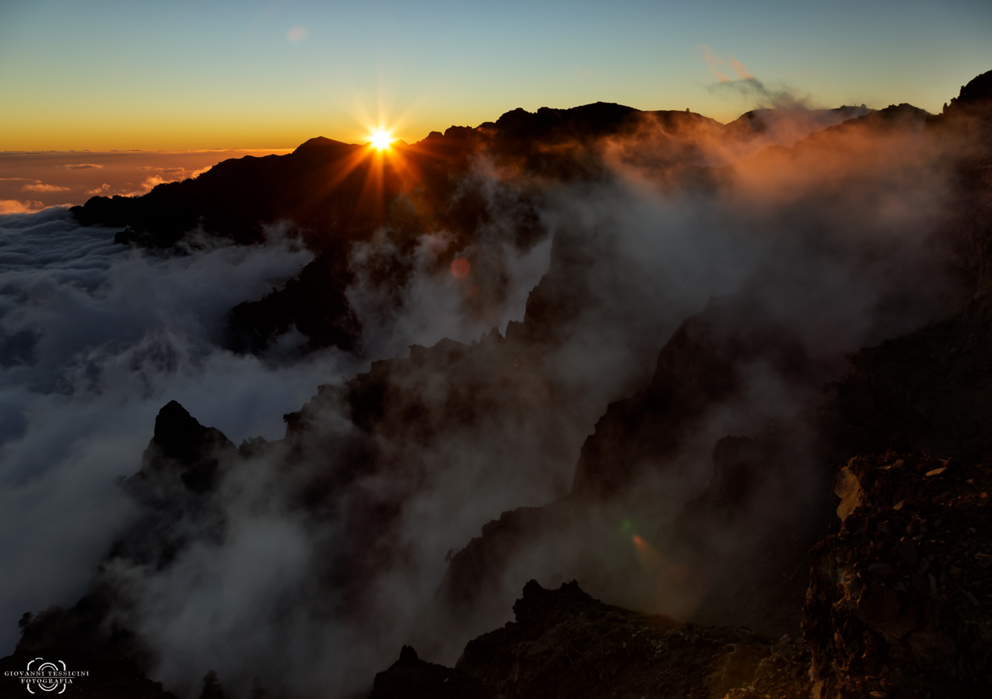 The volcano caldera seething