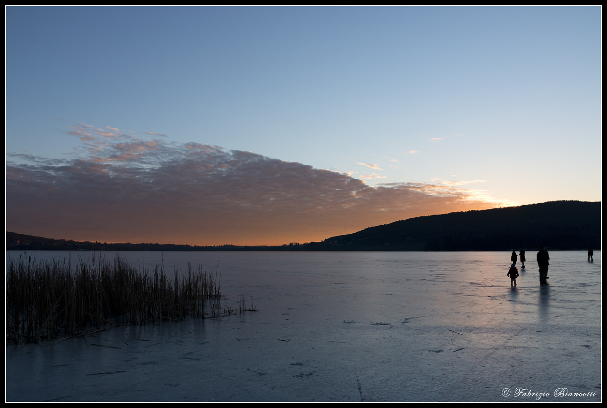 Sunset on the frozen lake