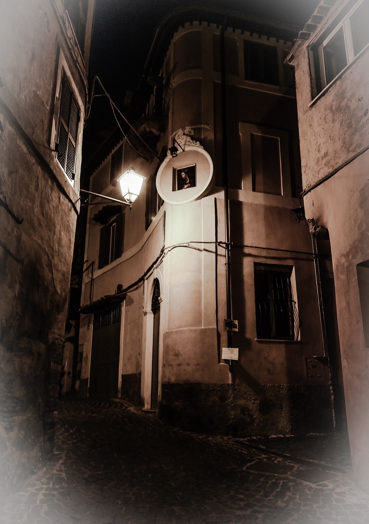 A light illuminates the image