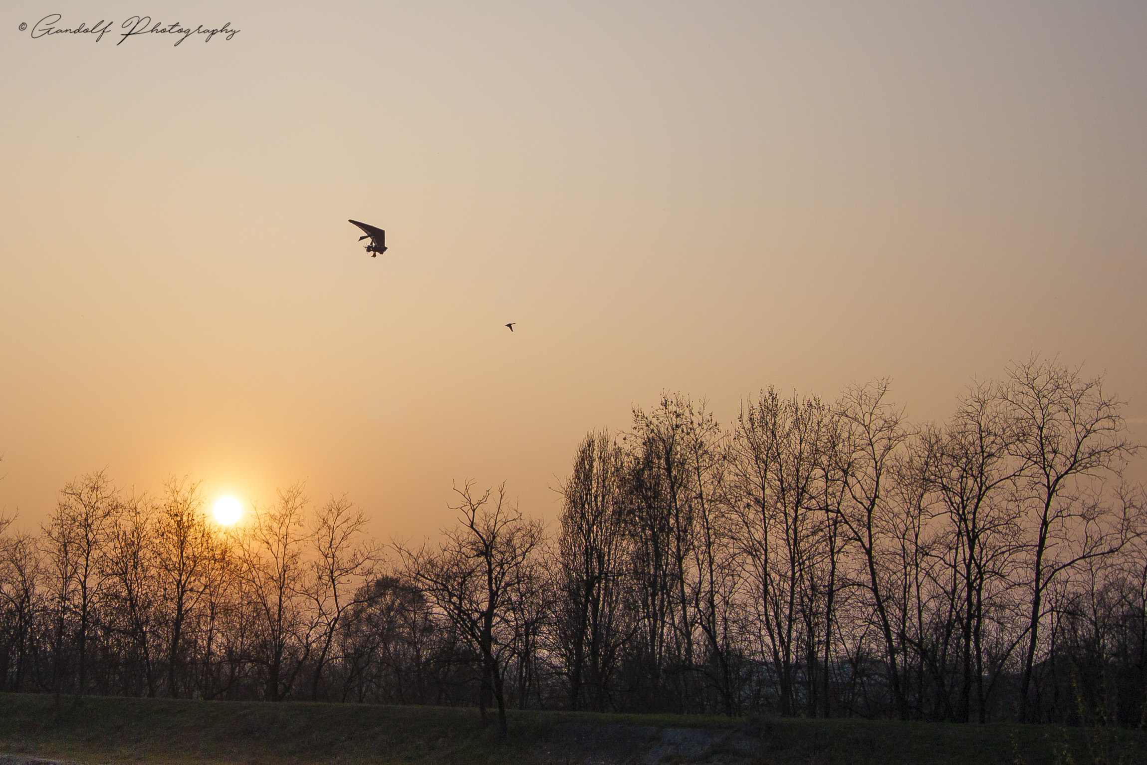 Flying in a sunset in late winter
